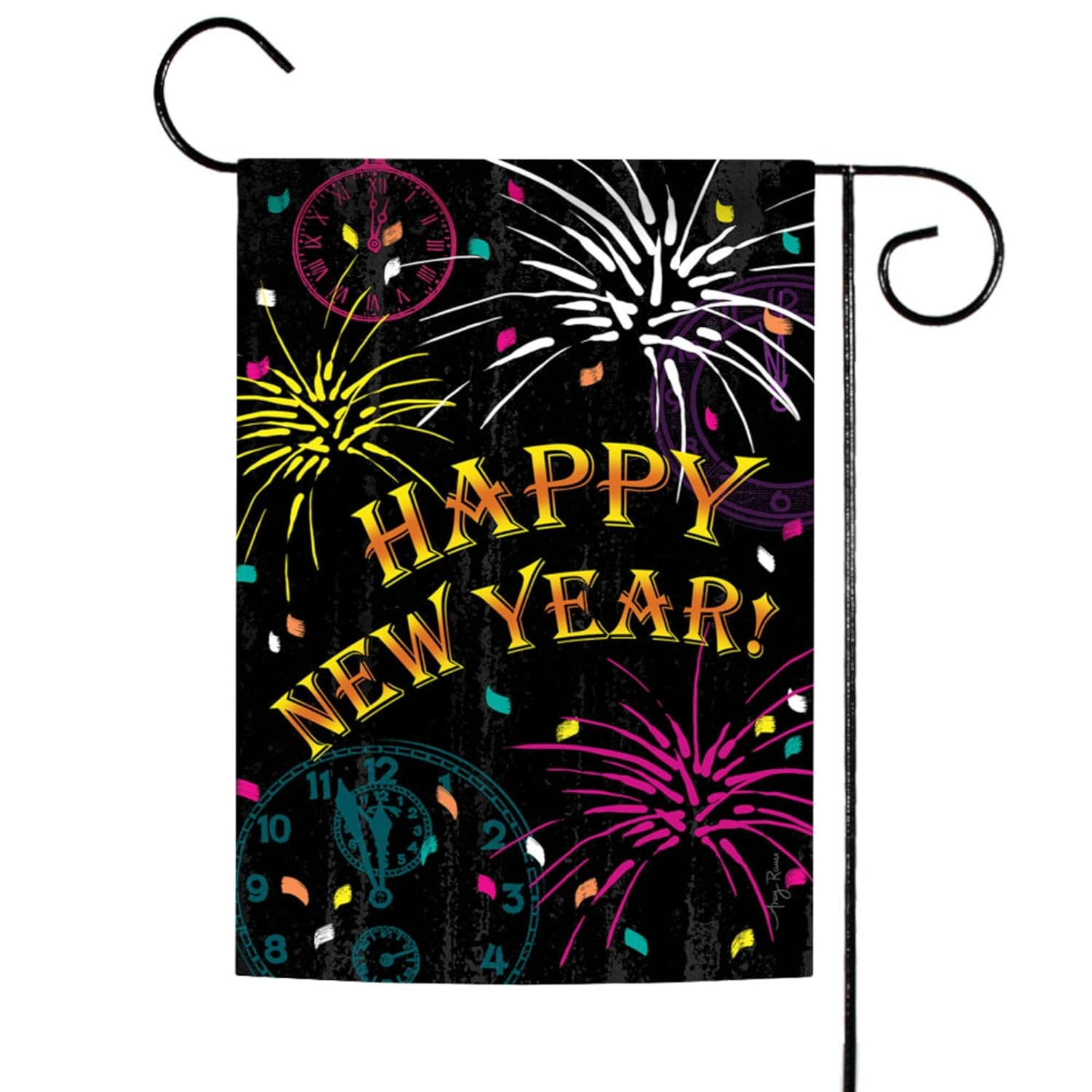 Happy New Year Multi-Color Polyester Garden Flag