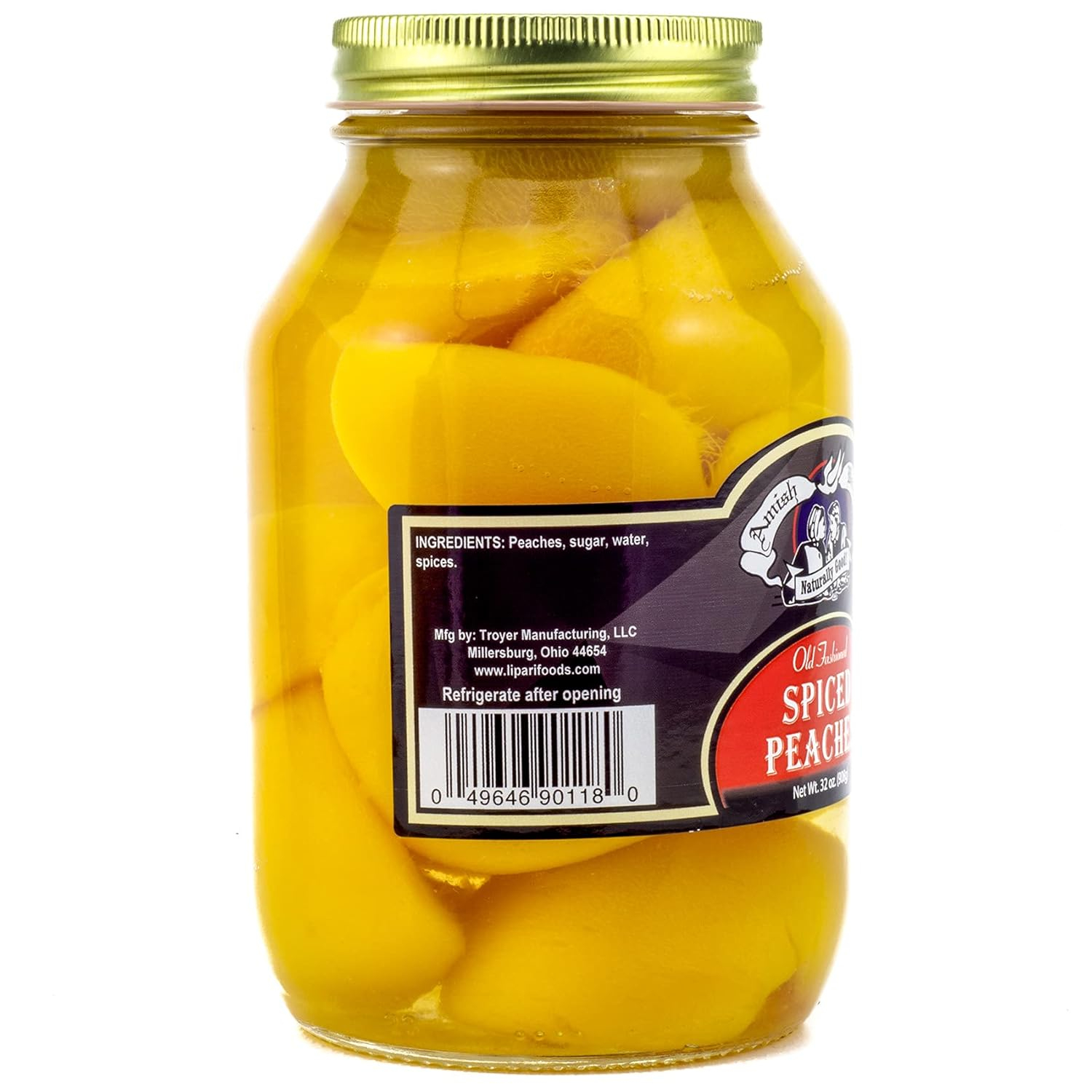 Amish Wedding Ready to Eat Peaches, USA Made 32 ounce Glass Jar, No Preservatives, Spiced Flavor