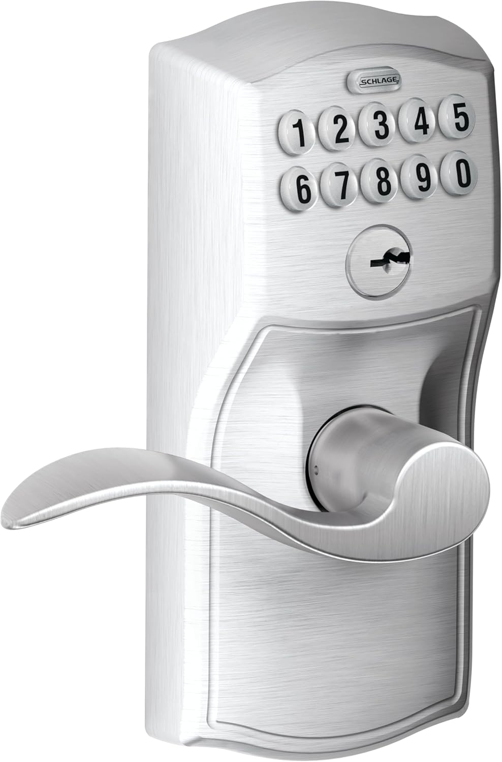 Schlage FE595 Camelot By Accent Keypad with 16211 Latch 10063 Strike Entry Flex-Lock Electronic Keypad with 16211 Latch 10063 Strike Satin Chrome Finish