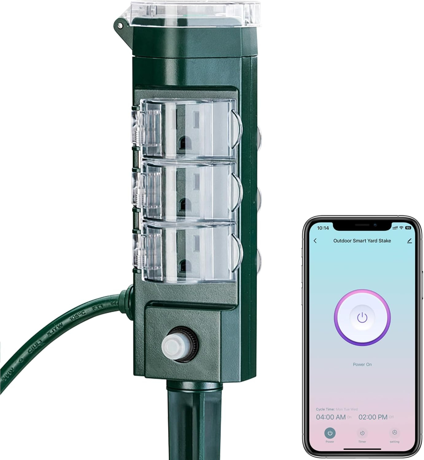 HBN Outdoor Smart Plug Waterproof with 6 Outlets,WiFi Power Stake Timer with 6Ft Cord,Outdoor Outlet Timer for Patio Lights,Compatible with Alexa & Google Assistant,Remote& Voice Control,ETL Listed