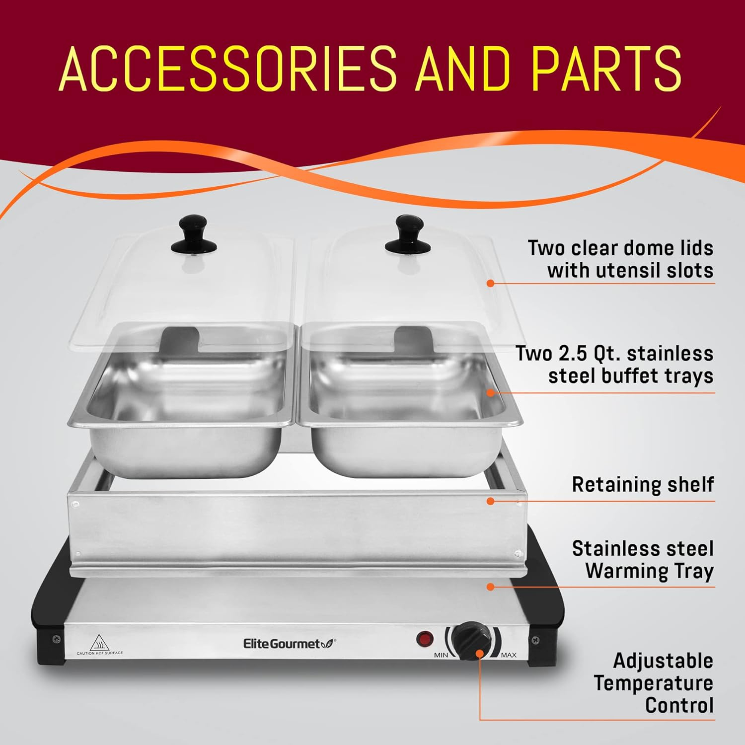Elite Gourmet 2 x 2.5 Qt. Stainless Steel Electric Buffet Server EWM-6122