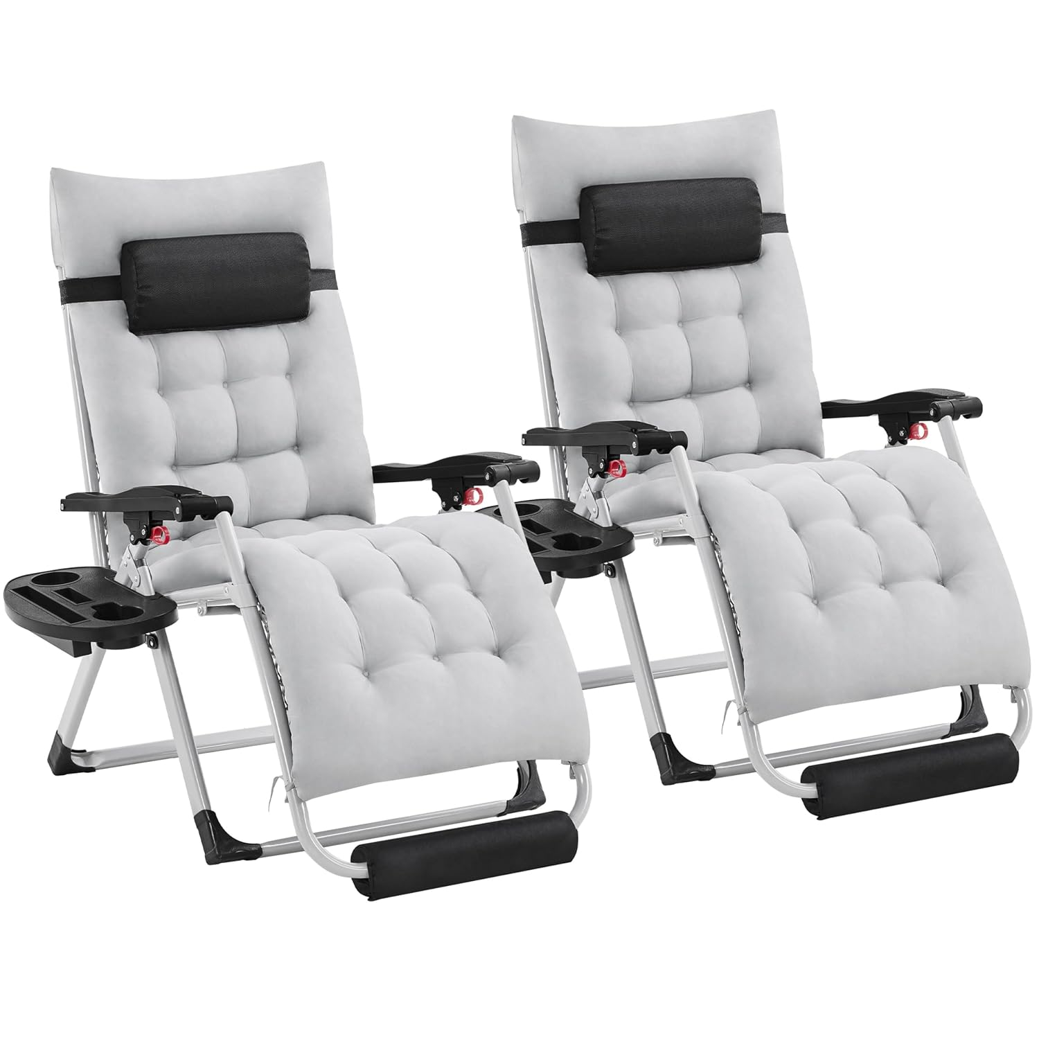 Yaheetech Zero Gravity Chair, Folding Reclining Lounge Recliner with Removable Pad & Headrest & Side Cup Holder Tray for Indoor and Outdoor Gray/2