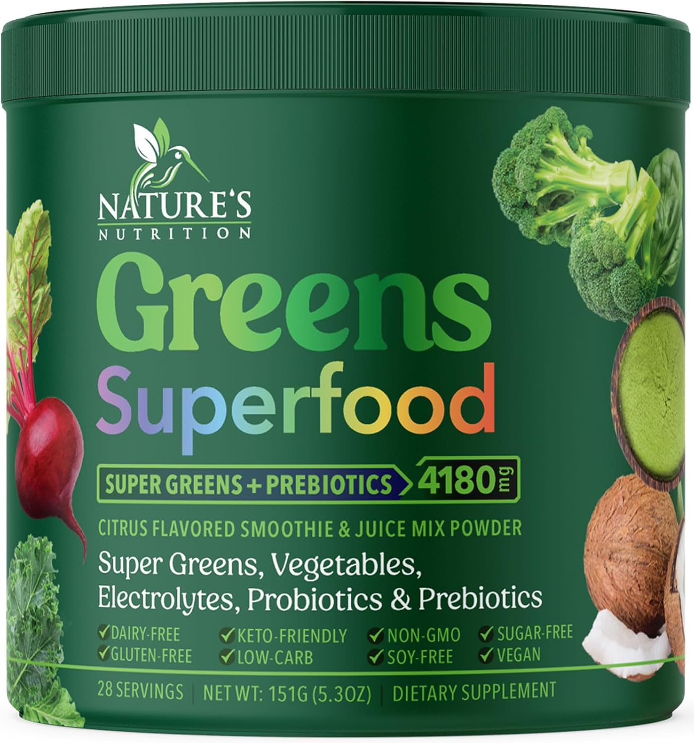 Greens Superfood Powder - Original Organic Super Greens Juice Powder - Packed with Probiotics, Wheat Grass, Enzymes, Spirulina, Chlorella for Digestive & Gut Health, Smoothie Drink Mix - 28 Servings