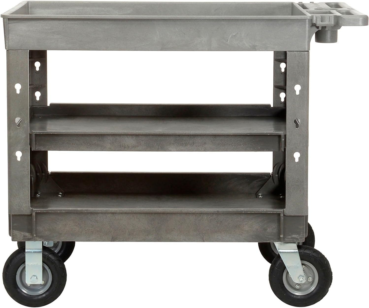 Plastic 3 Tray Shelf Industrial Strength Service & Utility Cart, 44” x 25-1/2”, 8" Pneumatic Wheels