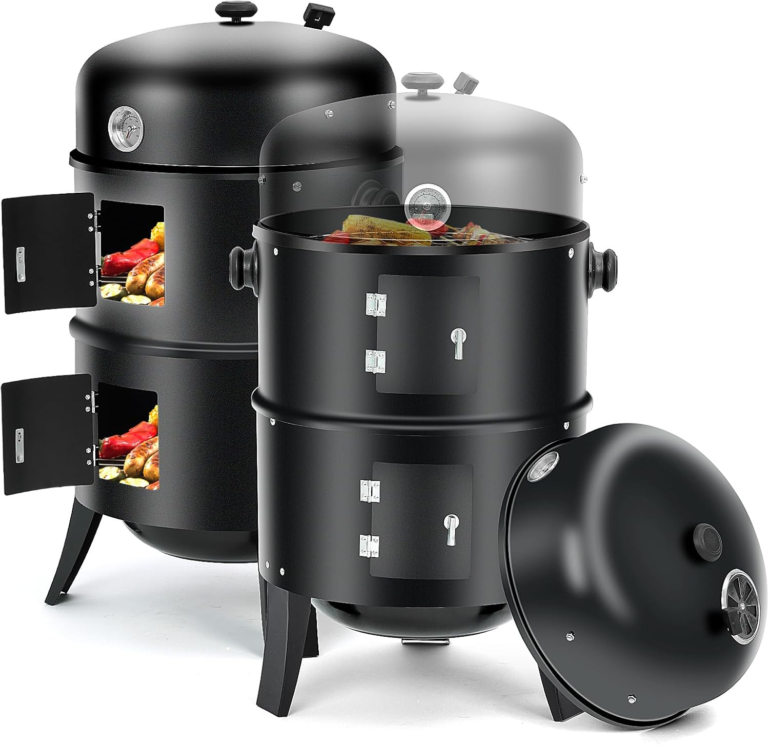 Yunwen 31.5" Charcoal Smoker Grill 3-in-1 Vertical Heavy Duty Charcoal BBQ Smoker Grill