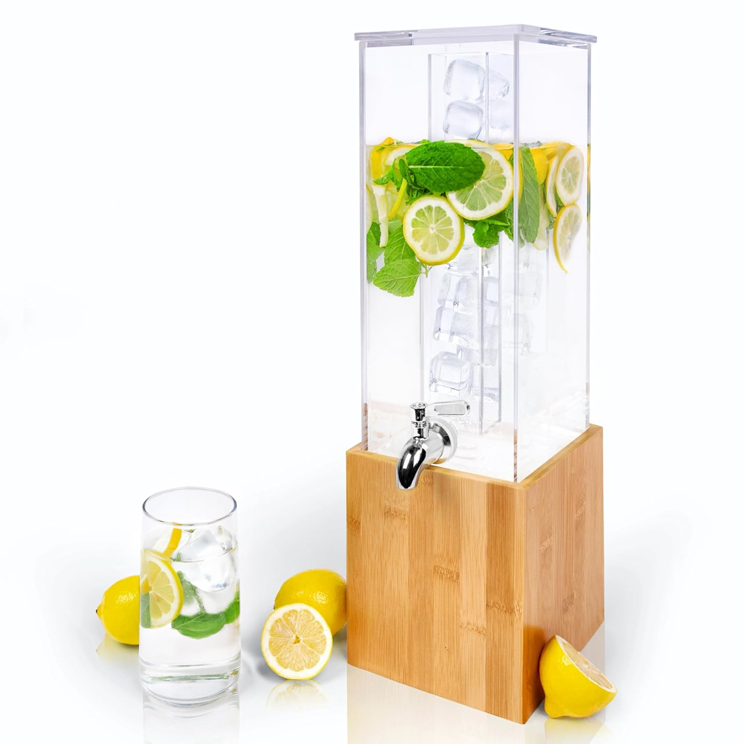 Ksestor Acrylic Beverage Dispenser with Ice Core , Stainless Steel Spigot and  with Leak Proof Feature -1.25 Gallon