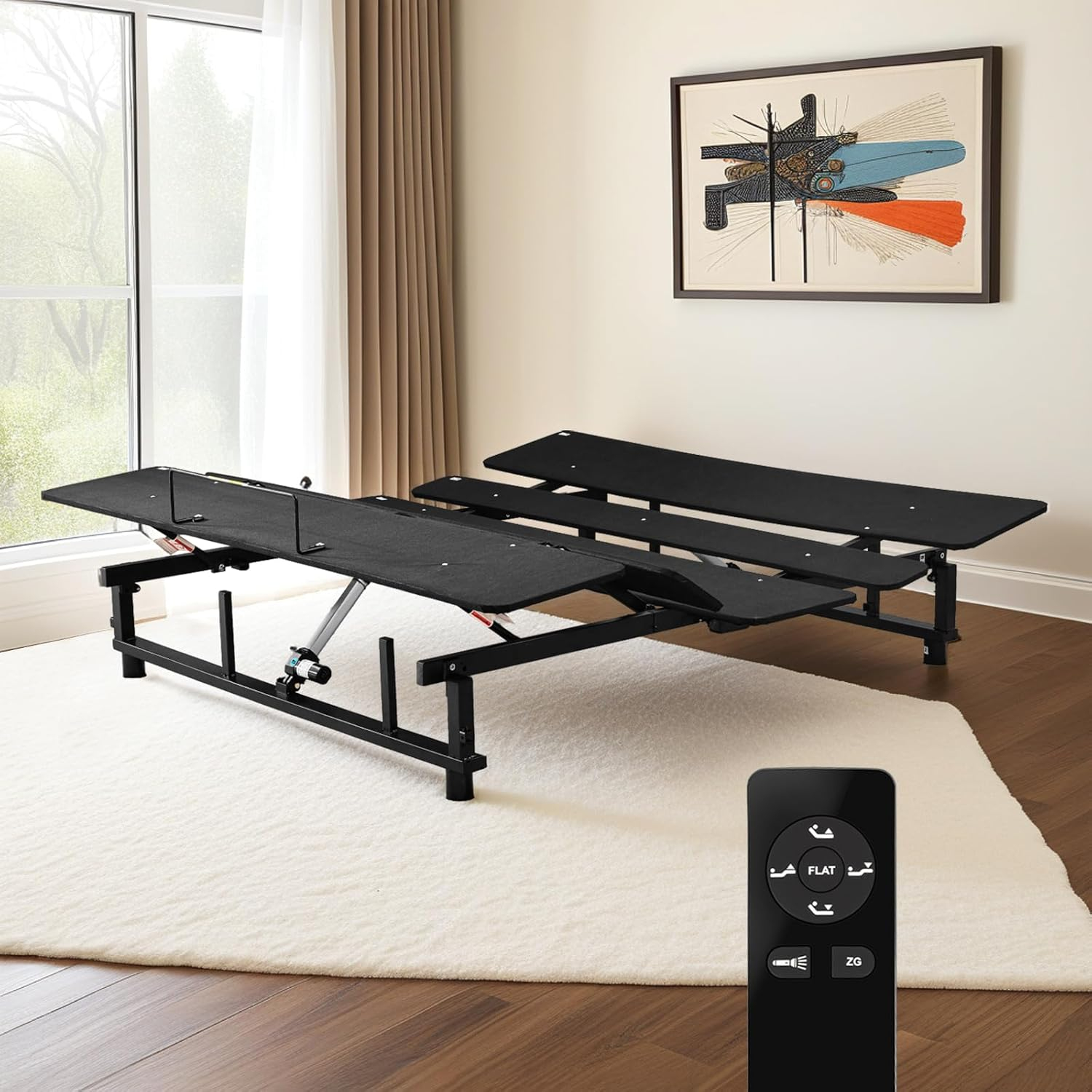 Donext Adjustable Bed Base, King Bed Frame, Independent Head and Foot Incline, Quiet Motor, Wireless Remote Control, Electric Bed Base, Black