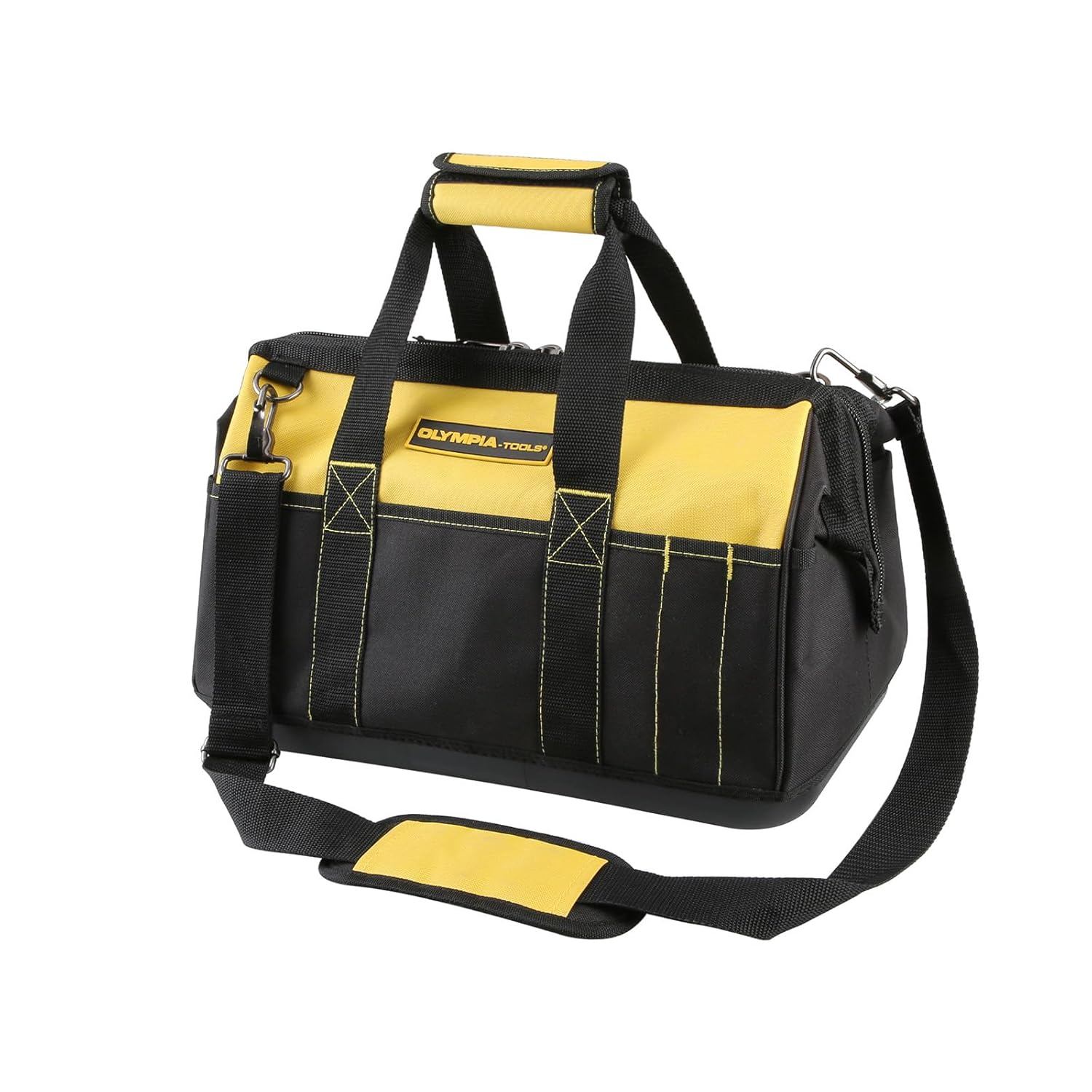 Olympia Tools 16 Inch Wide Mouth Tool Bag, Tool Tote with Water Proof Molded Base, Tool Bags for men with 21 Pockets and 7 Belt Loops, Padded Handle, Adjustable Shoulder Strap