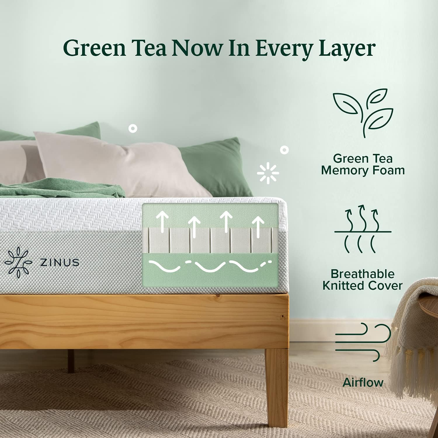 ZINUS 12 Inch Green Tea Luxe Memory Foam Mattress, Full, Pressure Relieving, CertiPUR-US Certified, Mattress in A Box, All-New, Made in USA