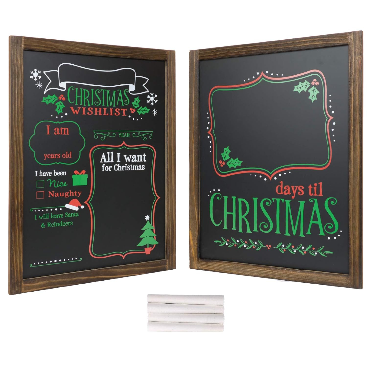 Excello Global Products Wooden Chalkboard 13 by 17 in Photo Frame Christmas Decoration with White Chalks, Version 1, Set of 2 Boards - EGP-HD-0238