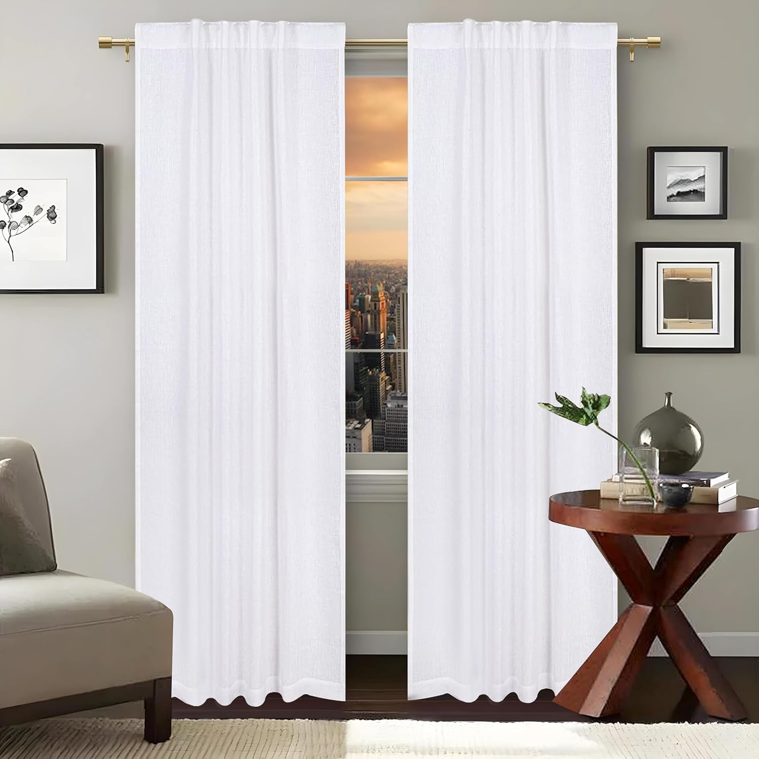 Bedding Craft Farmhouse Curtains 50x84 inch White Textured Slub Tab Top Window Panels for Bedroom Living Room Modern Rustic Country Home Décor Elegant Drapes