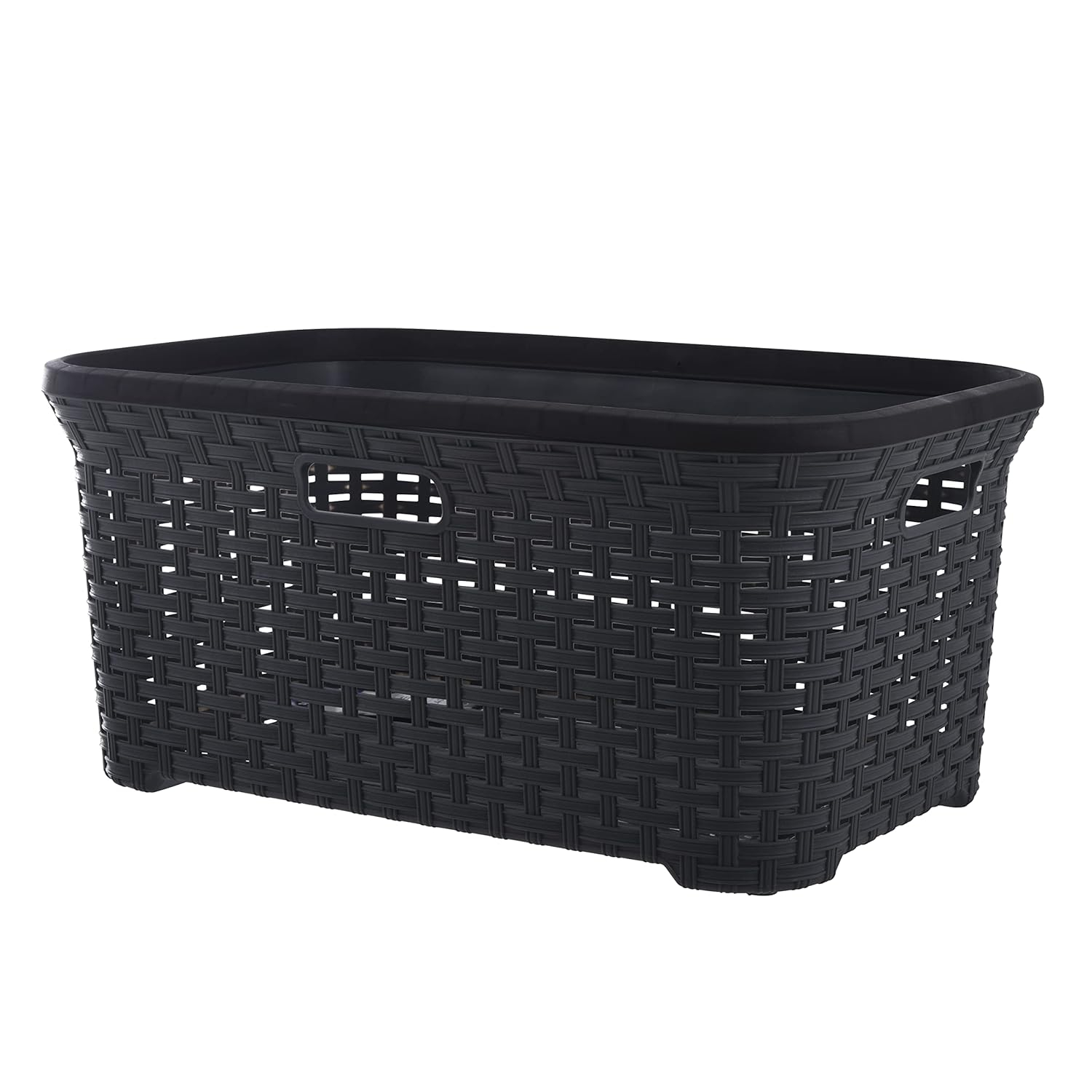 Superio Laundry Basket, Laundry Hamper, 50-liter wicker style basket with cutout handles, to storage dirty clothes, in washroom, or bedroom, grey.