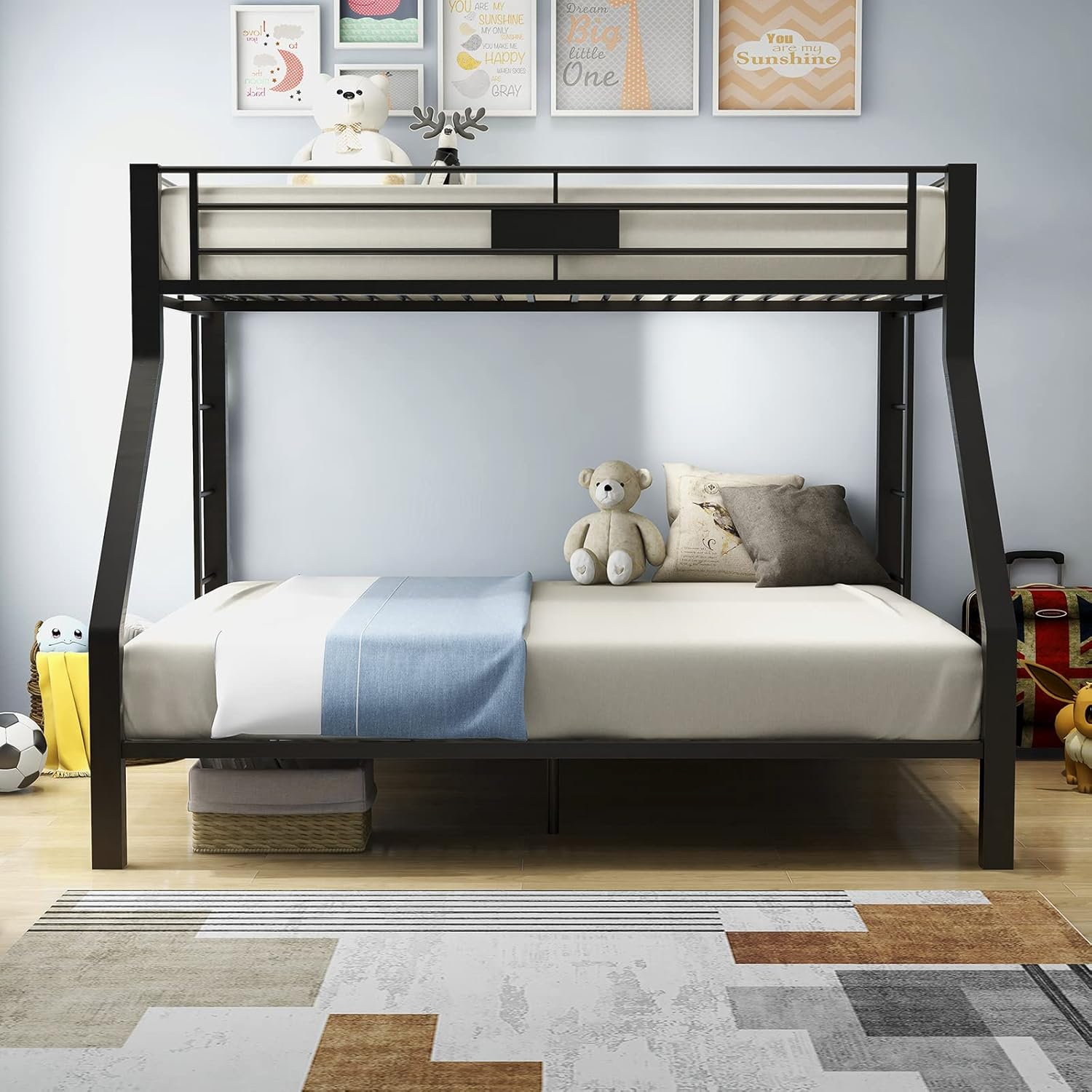 ACME Limbra Twin XL/Queen Bunk Bed Frame w/ Ladders & Guardrail, Black Sand