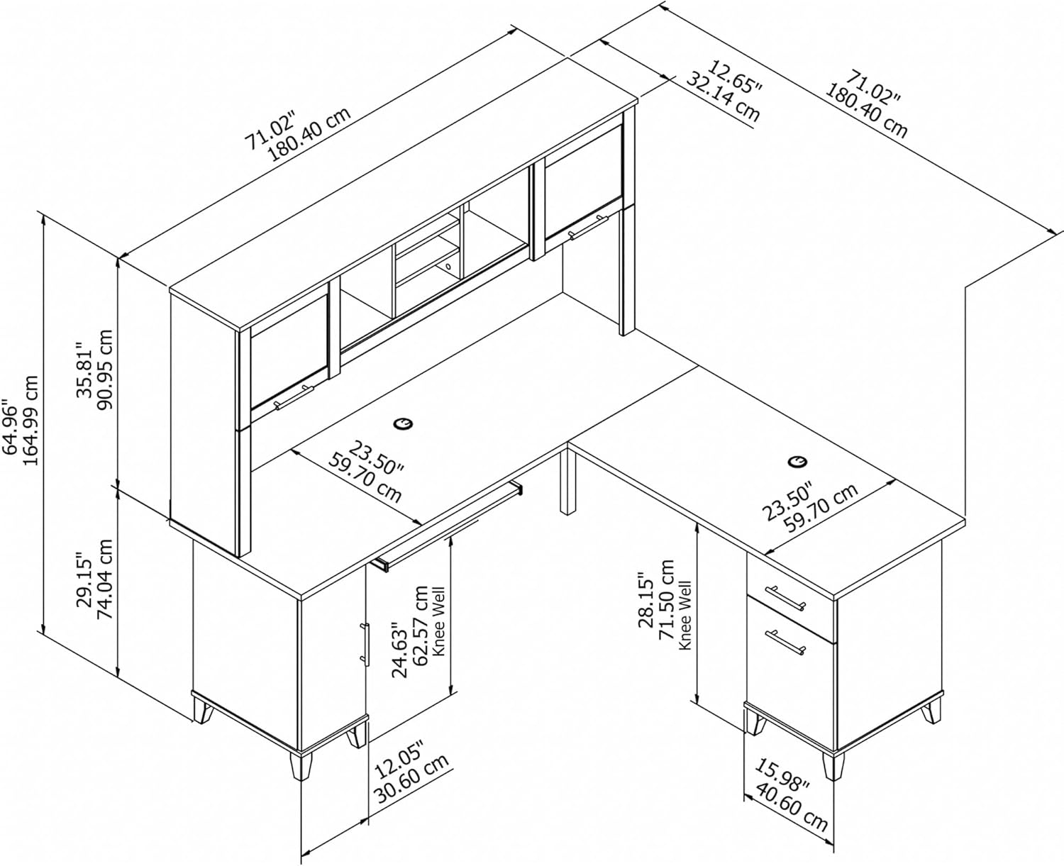 Bush Furniture Somerset 72" L Desk and Hutch with Storage, Ash Gray