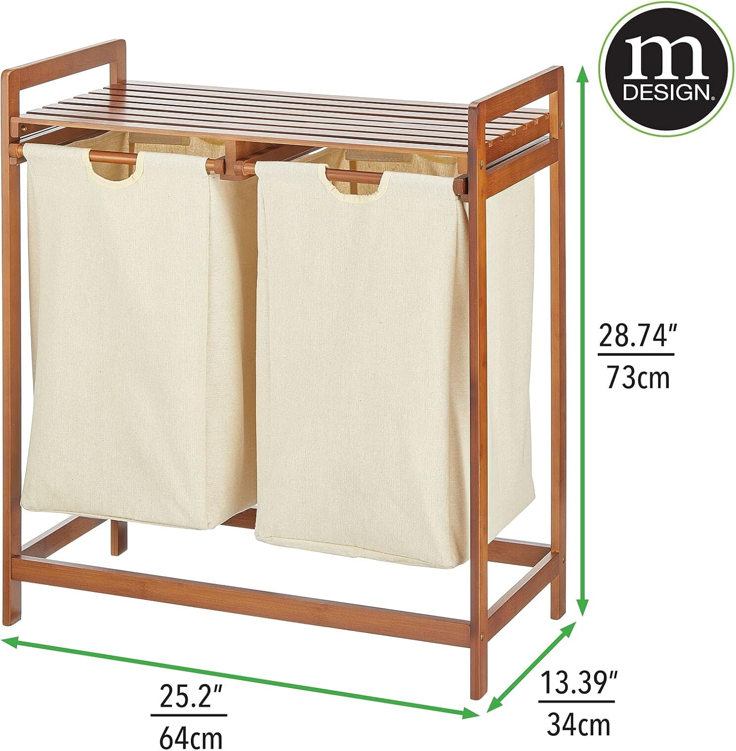 mDesign Versatile Dual Compartments Laundry Hampers, Vintage