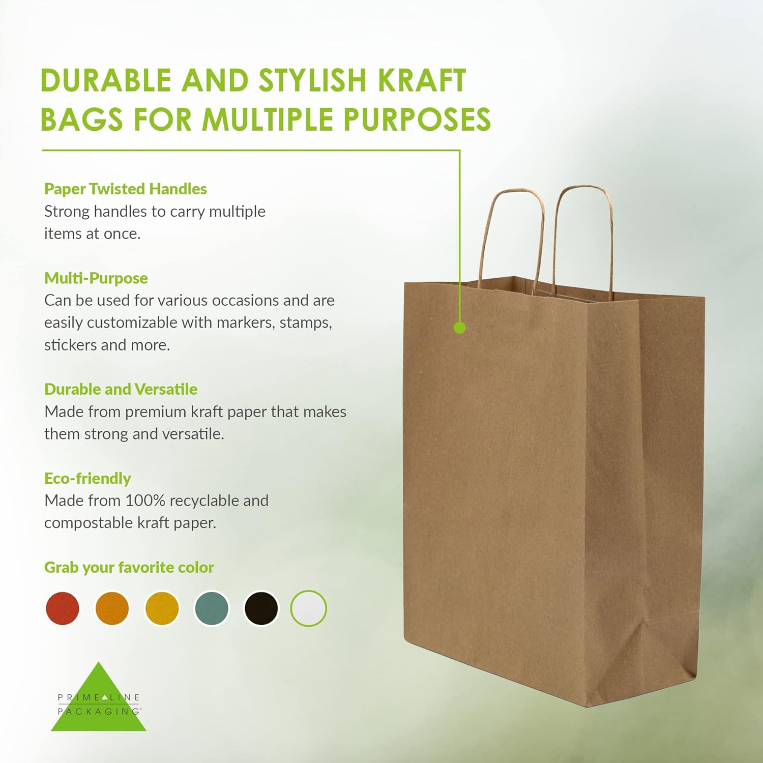 Eco-Friendly Brown Kraft Paper Shopping Bags with Handles, 8x4x10 inches, 50 Pack