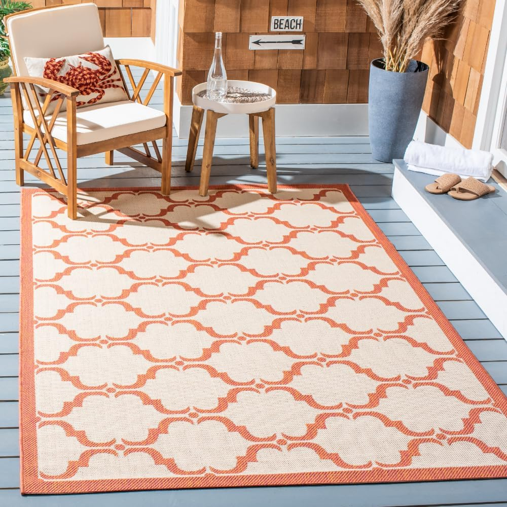 SAFAVIEH Courtyard Collection Accent Rug - 4' x 5'7", Beige & Terracotta, Trellis Design, Non-Shedding & Easy Care, Indoor/Outdoor & Washable-Ideal for Patio, Backyard, Mudroom (CY6009-231)