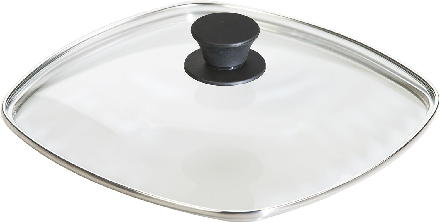 Square Glass Lid for Grill Pans - 10.5"-inch/26.67cm/269mm - Fits Lodge - Fully Assembled - Replacement Cover - Oven Safe Reinforced for Skillets - Universal all Cookware: Cast Iron, Stainless, Enamel