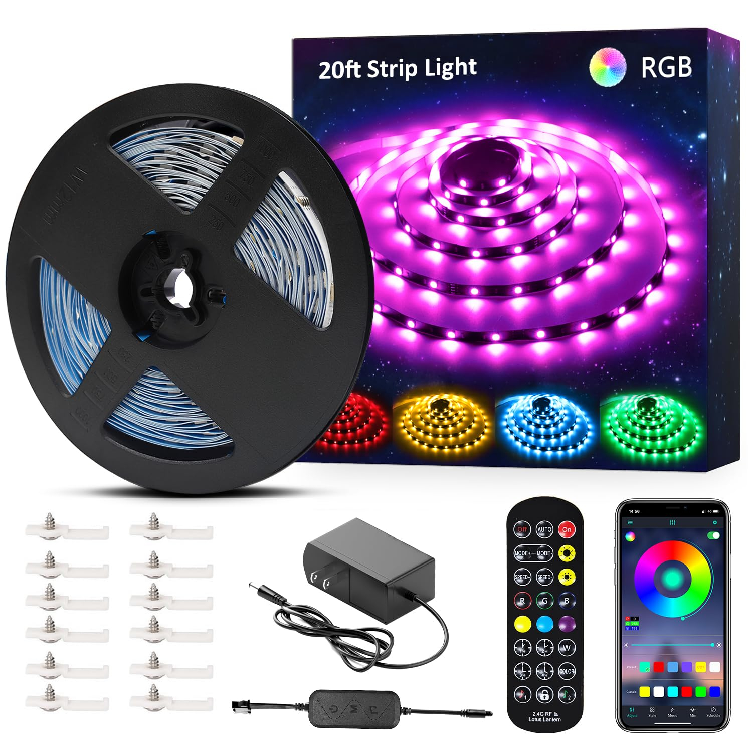 Novostella 20ft RGB LED Strip Lights Kit - APP Remote Controlled Color Changing, Music Sync, for Home Lighting Kitchen Bar Bedroom, Gaming Room