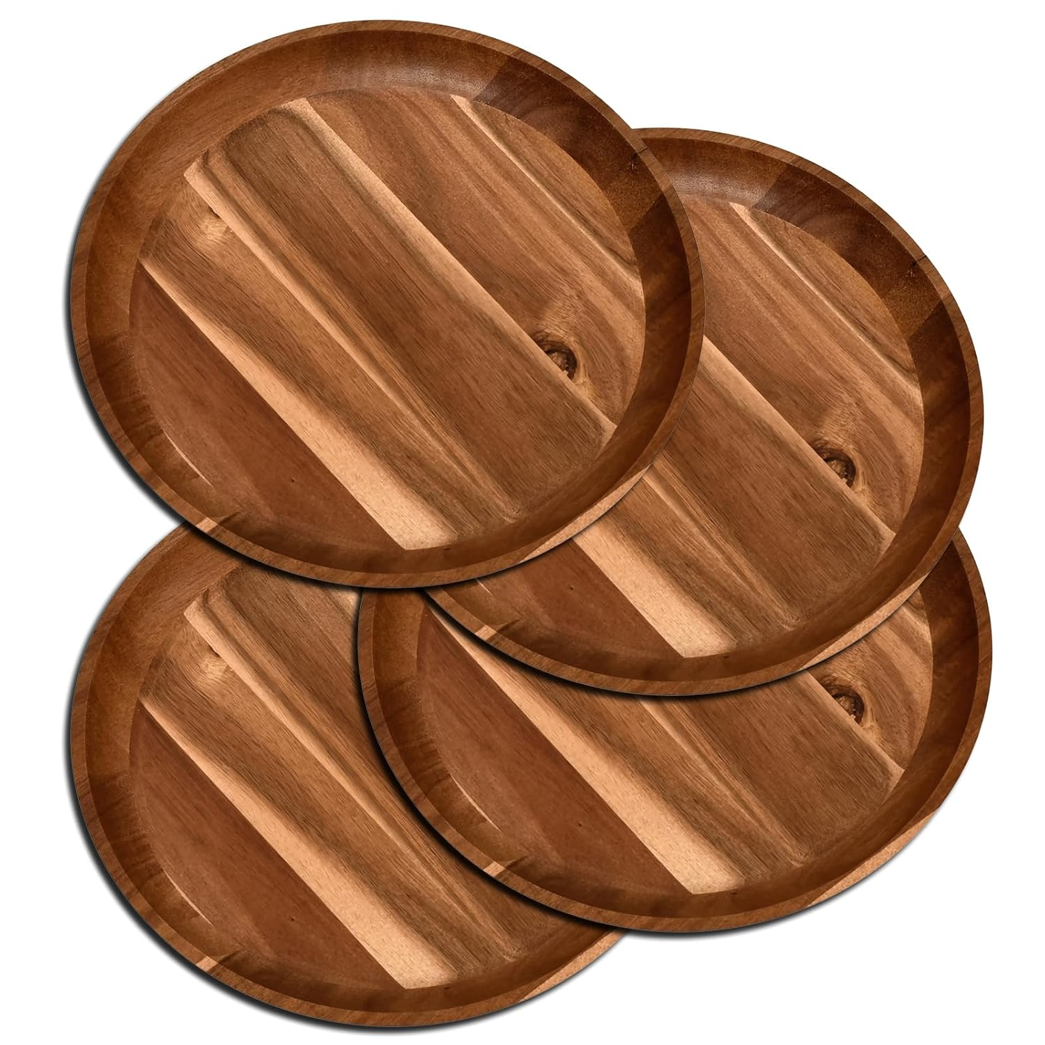 11 in Acacia Wooden Dinner Plate Set (Set of 4)