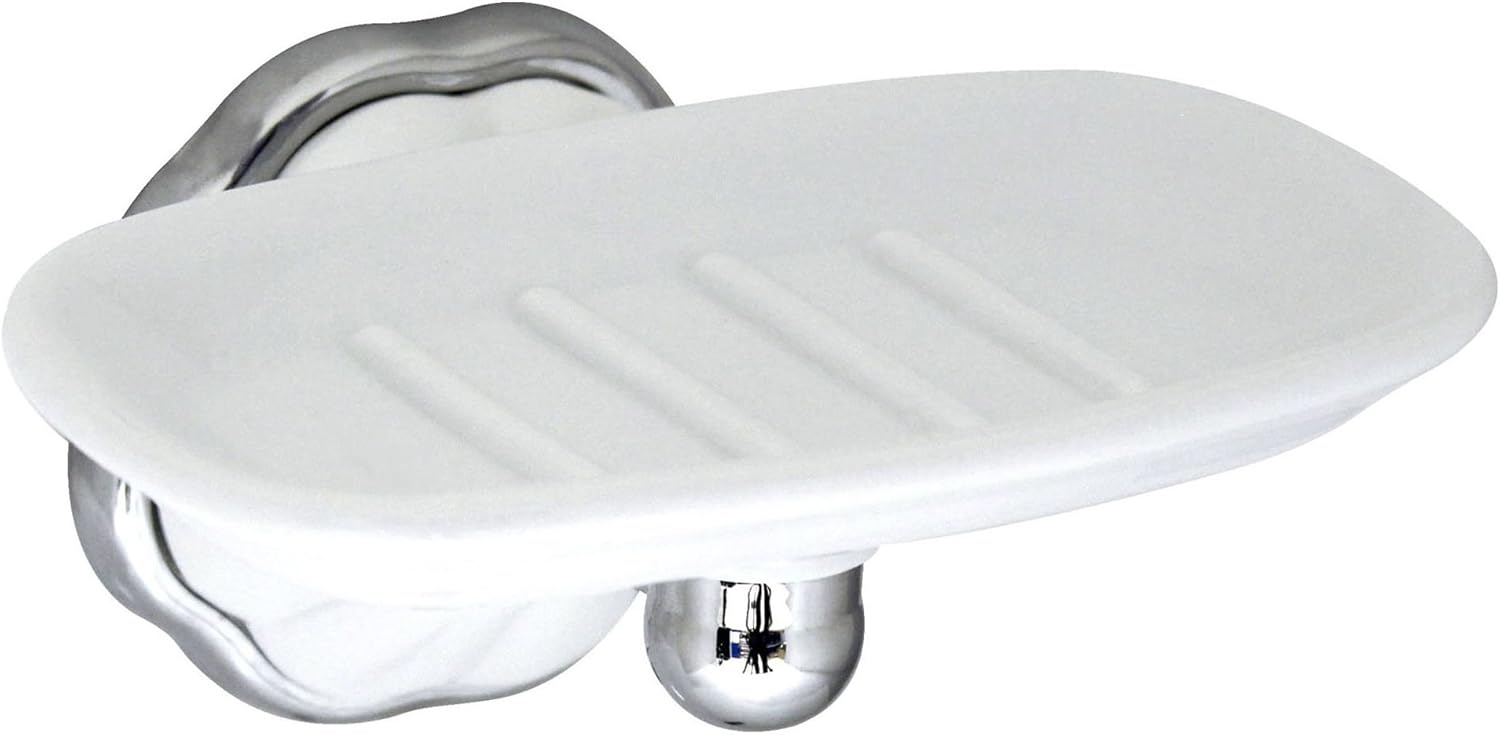 FLORA 4 Piece Bathroom Accessories Set in White Porcelain and Polished Chrome