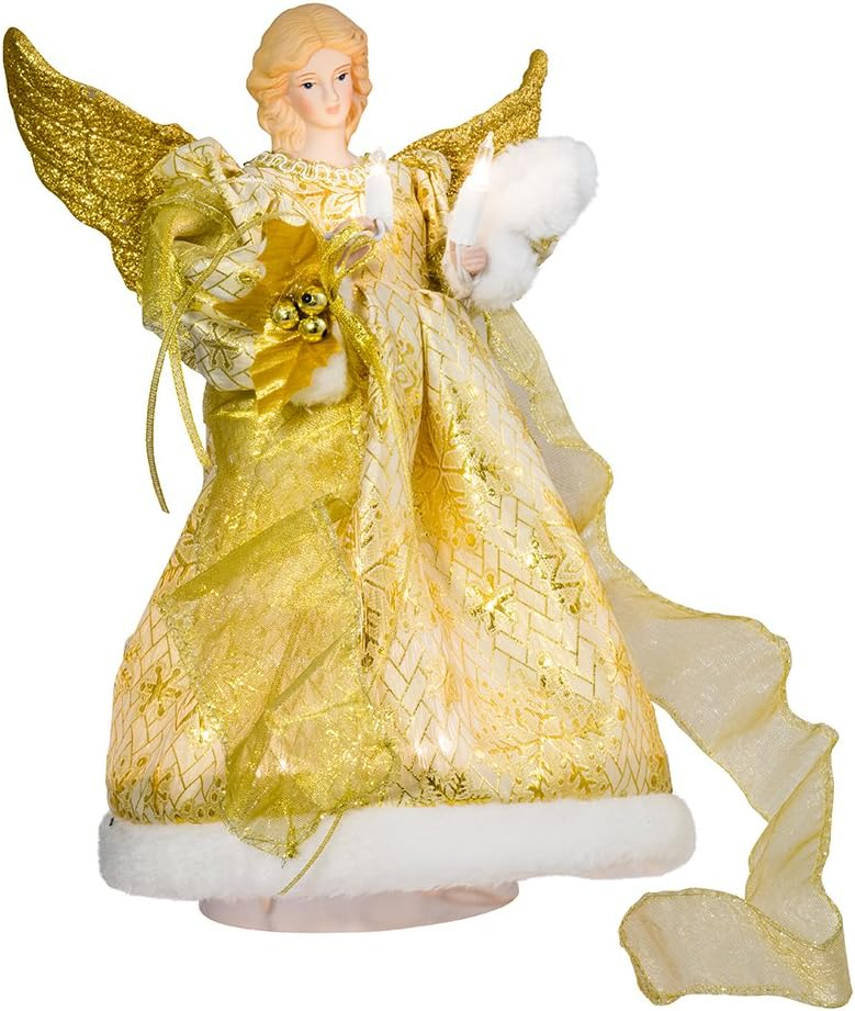 12-Inch Gold Porcelain Angel Tree Topper with Ribbon