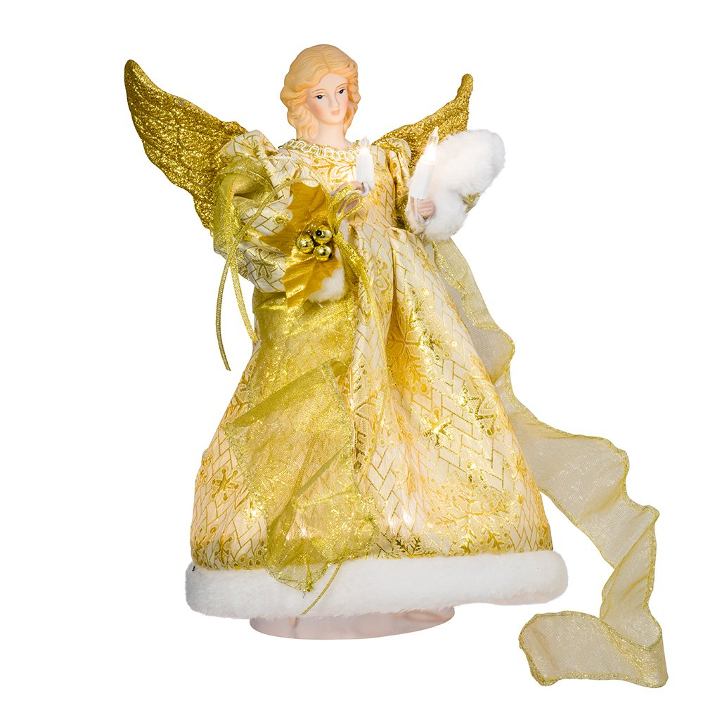 12-Inch Gold Porcelain Angel Tree Topper with Ribbon