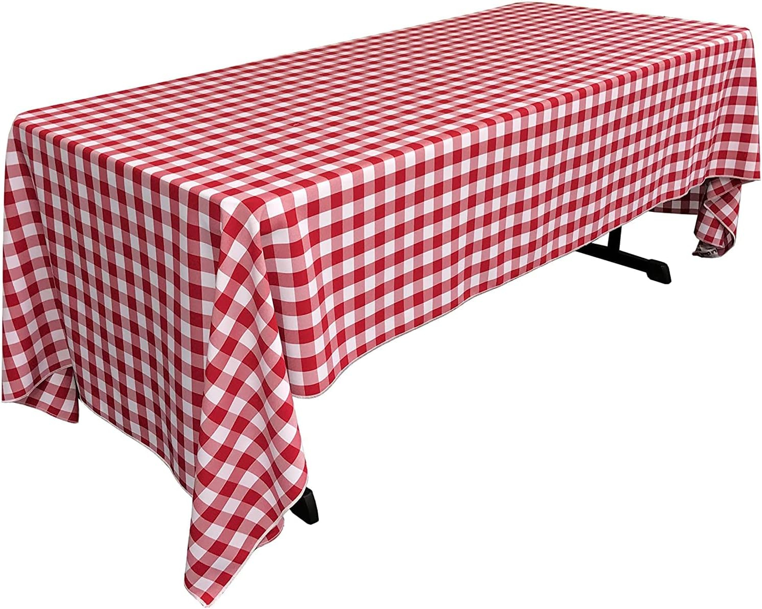 LA Linen Polyester Gingham Checkered 60 by 120-Inch Rectangular Tablecloth, Red and White
