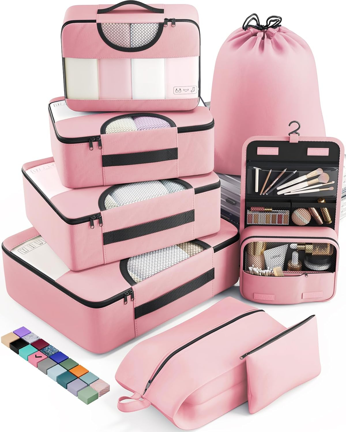 Veken 8 Set Packing Cubes for Travel Essentials, Suitcase Organizer Bags Set for Luggage, Road Trip Travel Accessories in 4 Sizes (Extra Large, Large, Medium, Small), Pink