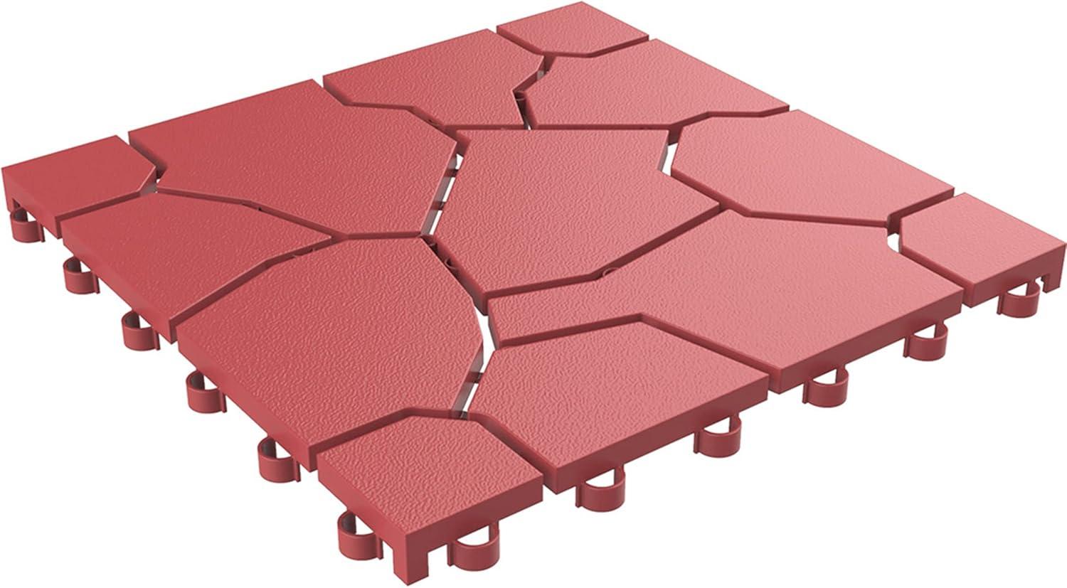 Pure Garden 12-Pack Polypropylene Interlocking Patio Deck Tiles - Weather-Resistant Outdoor Flooring for Balcony, Porch, and Garage (Brick Red)
