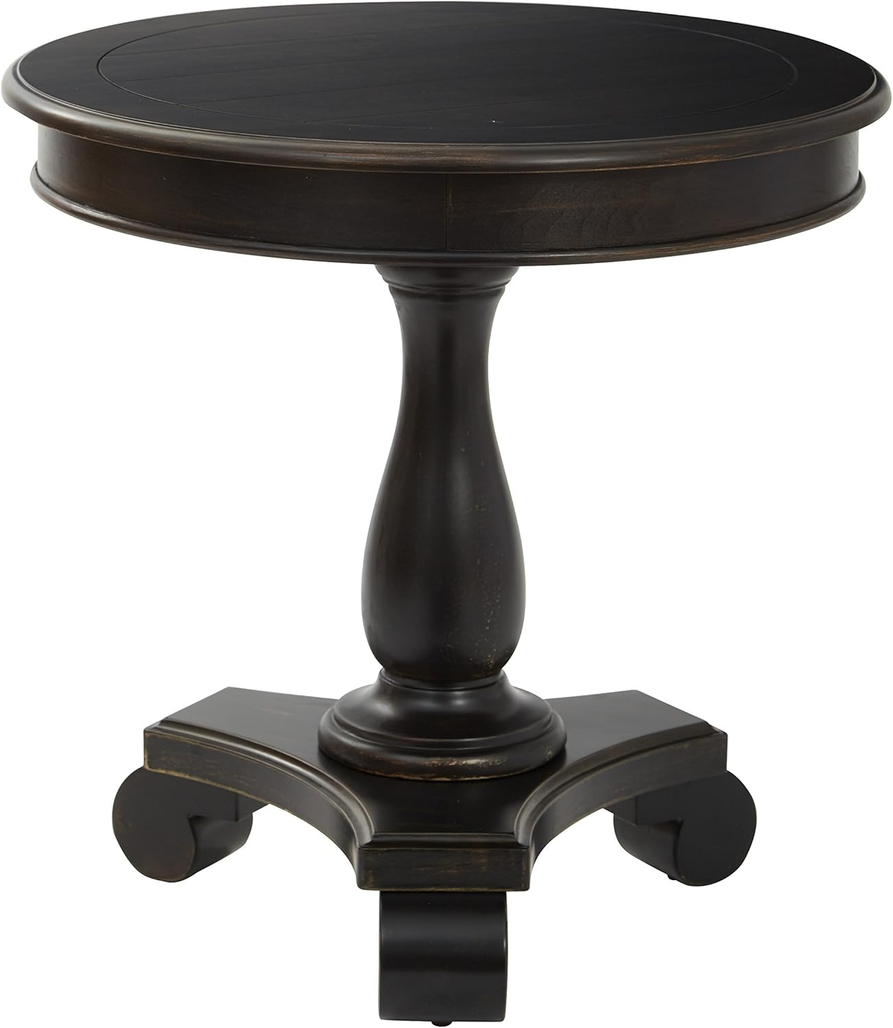 OSP Home Furnishings Avalon Hand Painted Round Accent table in Antique Black Finish