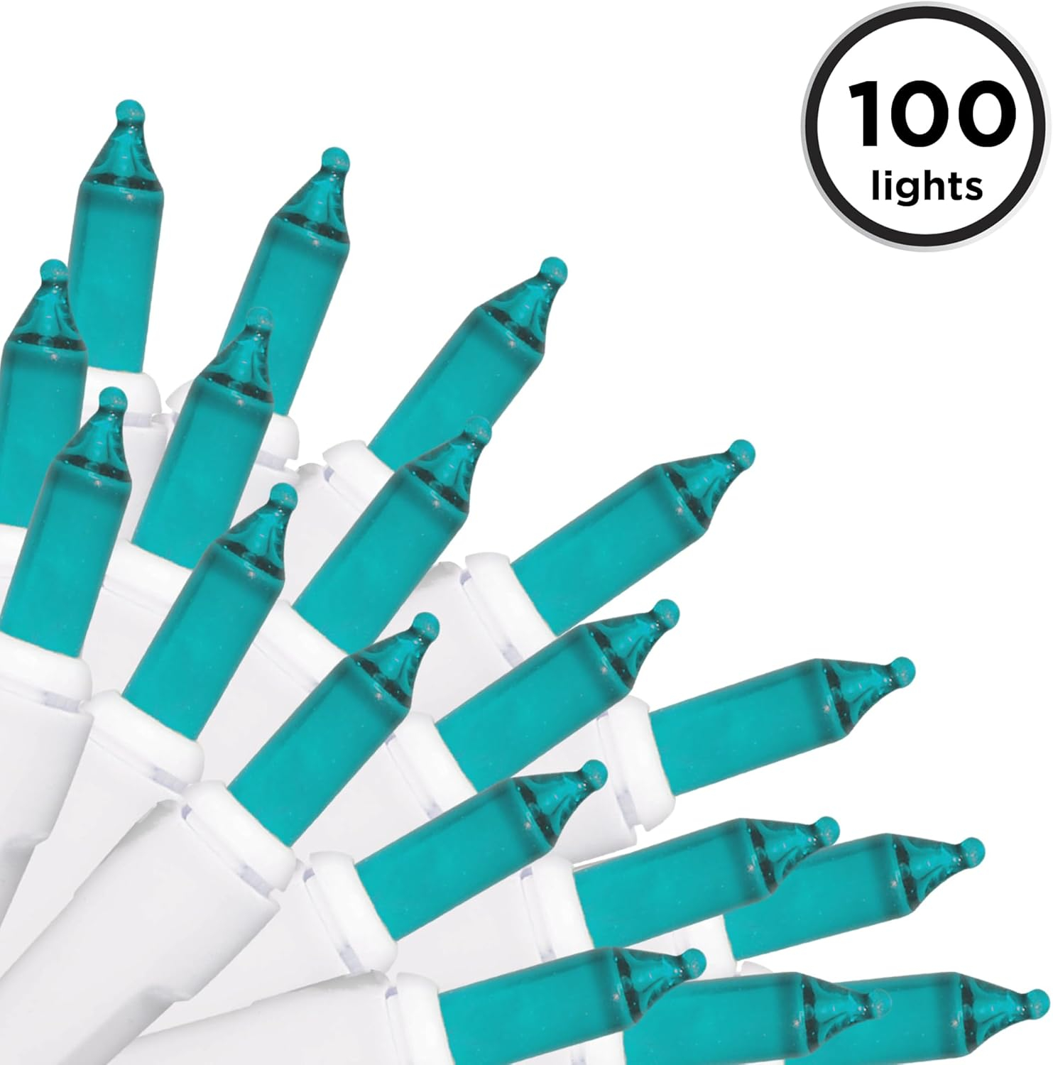 Teal Incandescent Mini String Christmas Tree Lights with White Wire