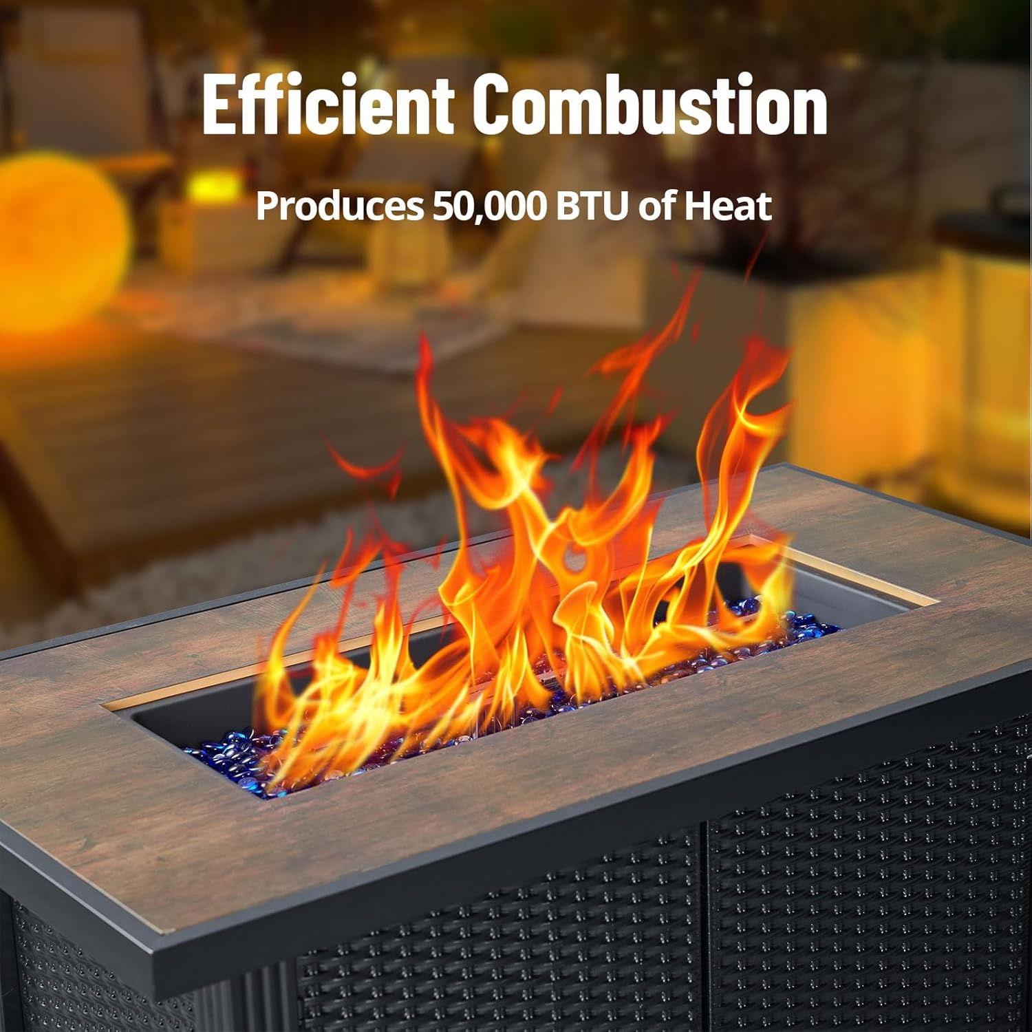 44" Black Steel Gas Fire Pit Table with Glass Wind Guard
