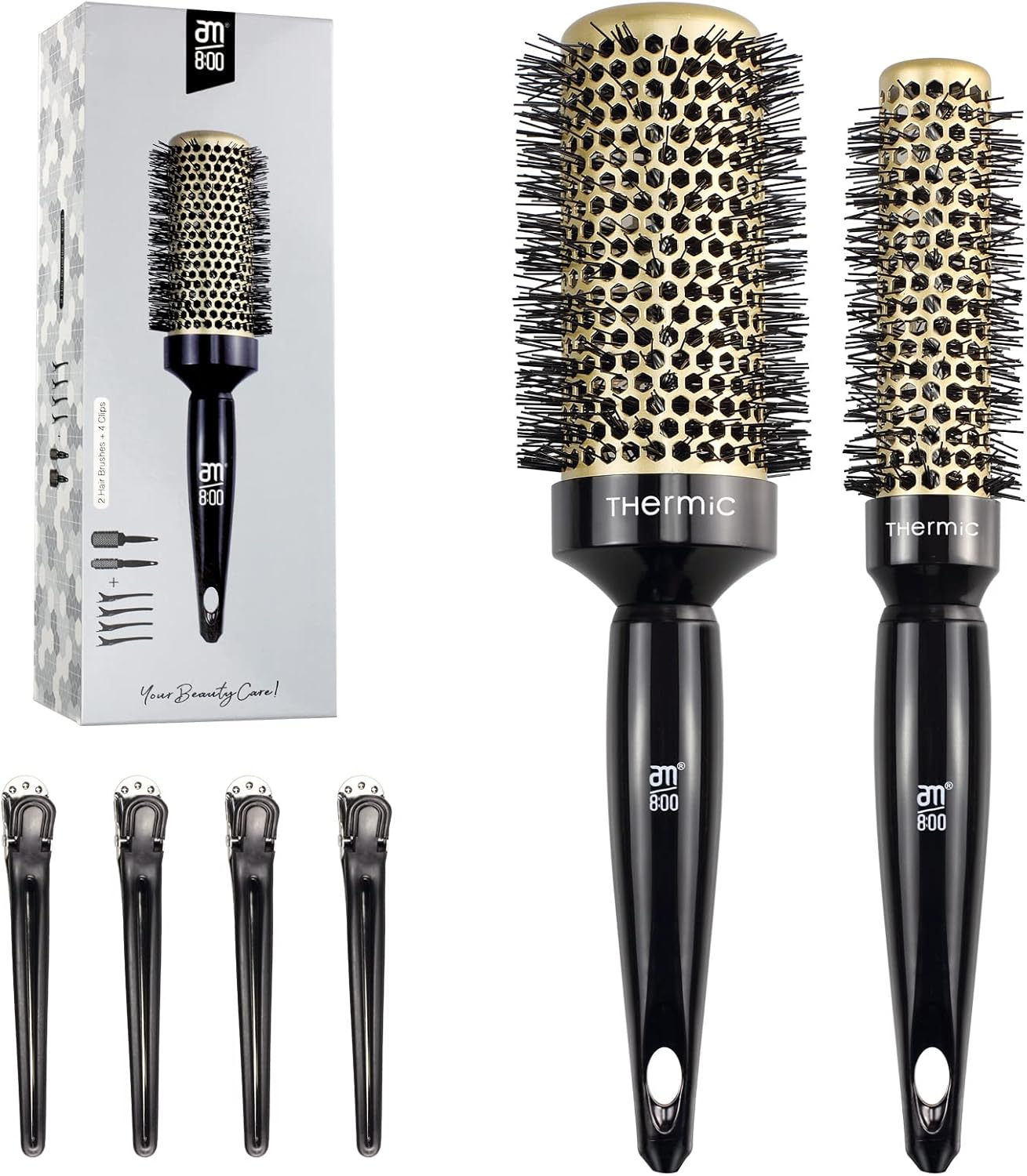 Round Brush for Blow Drying,Ceramic Ionic Thermal Barrel & Antistatic Bristles, Salon Blowout Hair Styling for Wet or Dry (Includes 4 Clips)