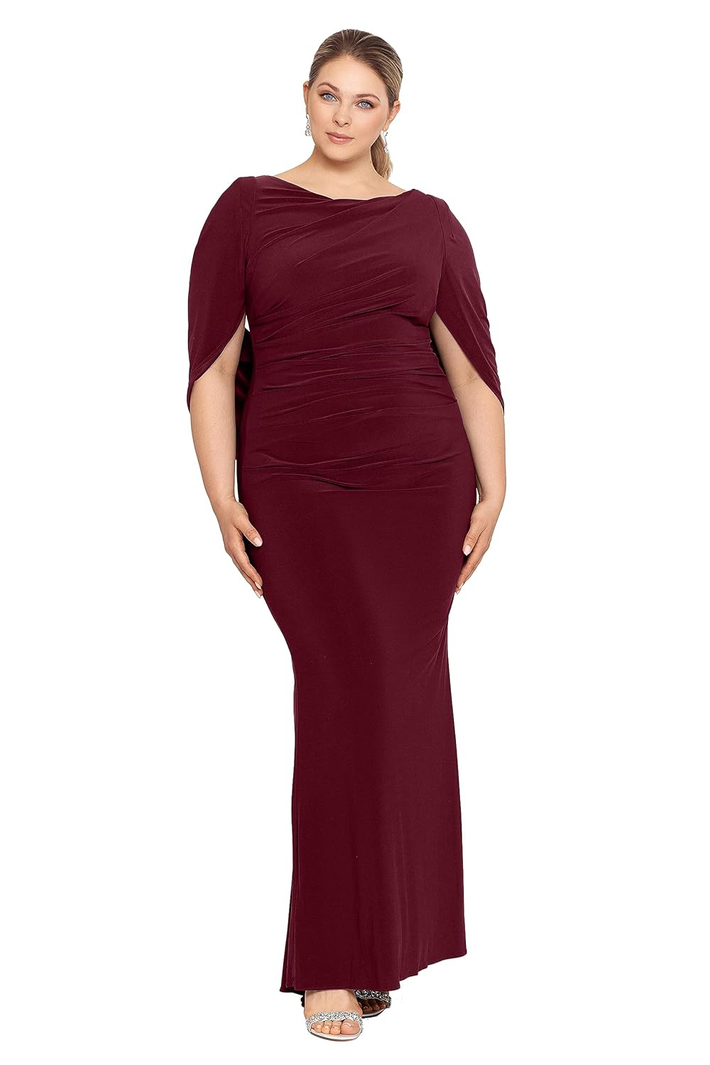 Wine Plus Size Jersey Maxi Dress with Draped Back