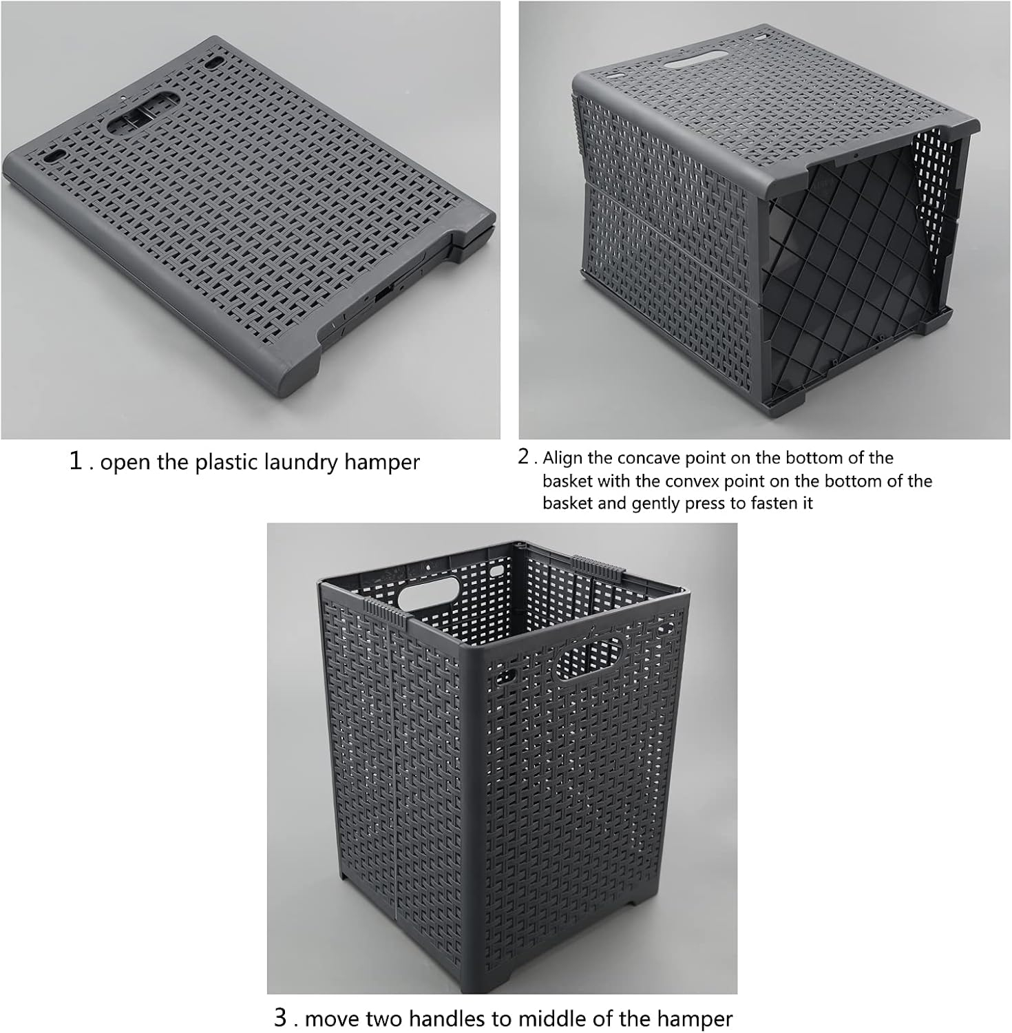Kekow 1-Pack 42 L Plastic Collapsible Laundry Basket, Gray Folding Laundry Hamper