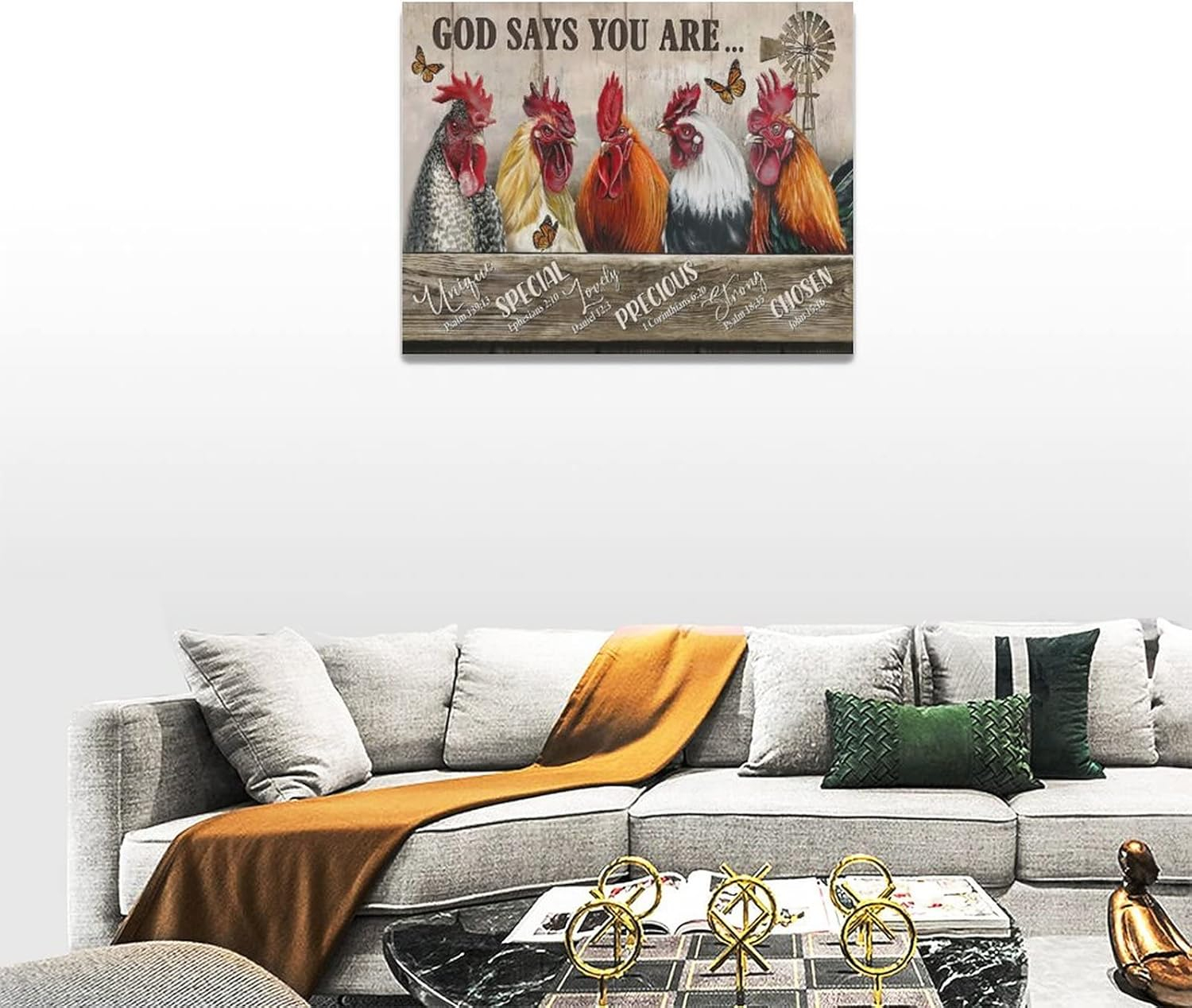 Farmhouse Rooster Canvas Wall Art with Inspirational Quotes