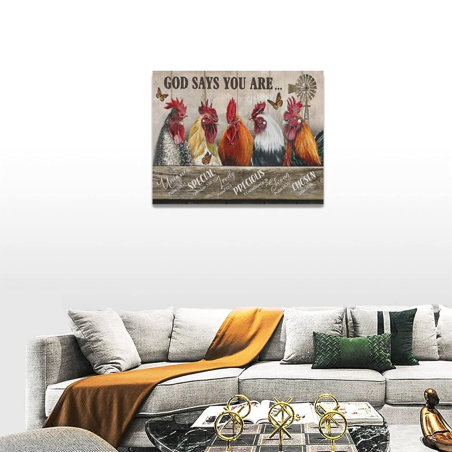Farmhouse Rooster Canvas Wall Art with Inspirational Quotes