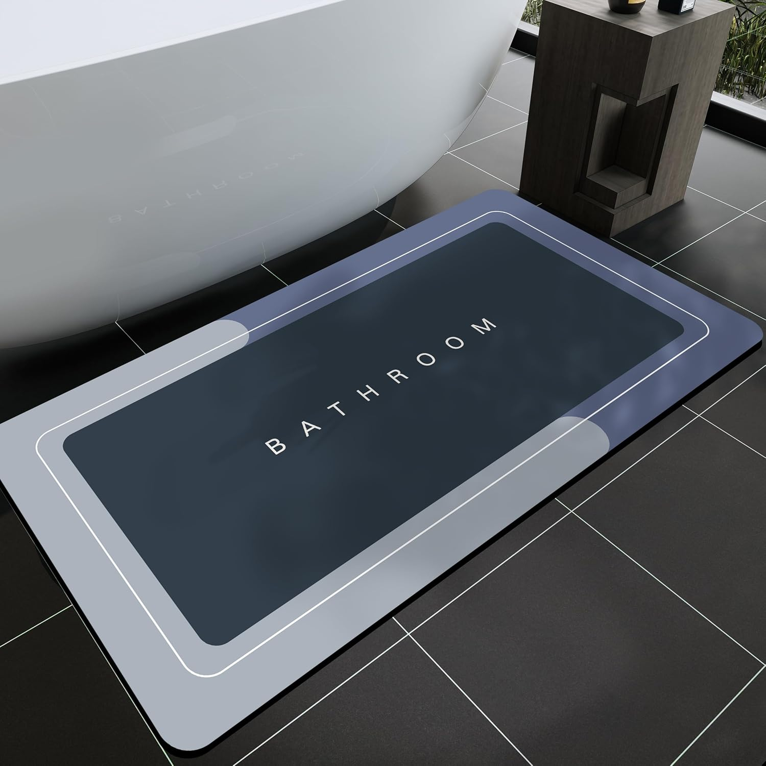 Bath Mats 24x48 Inch, Modernized Magic Mat Bathroom, Rubber Anti Slip Quick Drying Absorbent Bathroom Rug, Shower Room Rugs for in Front of Bathtub, Sink, Blue