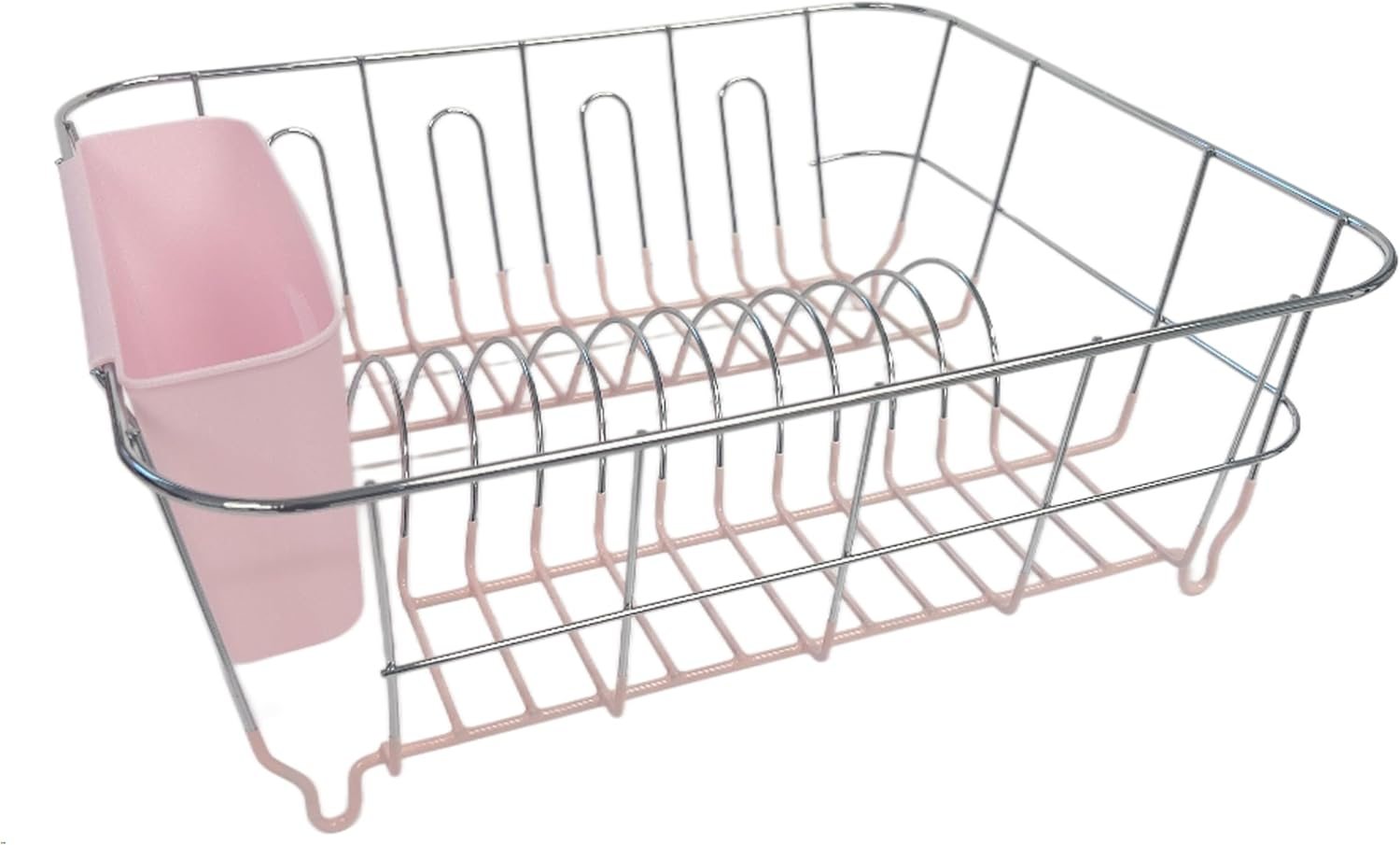 Sweet Home Collection Chrome Plated Steel Small 2 Piece Dish Drainer Pale Pink