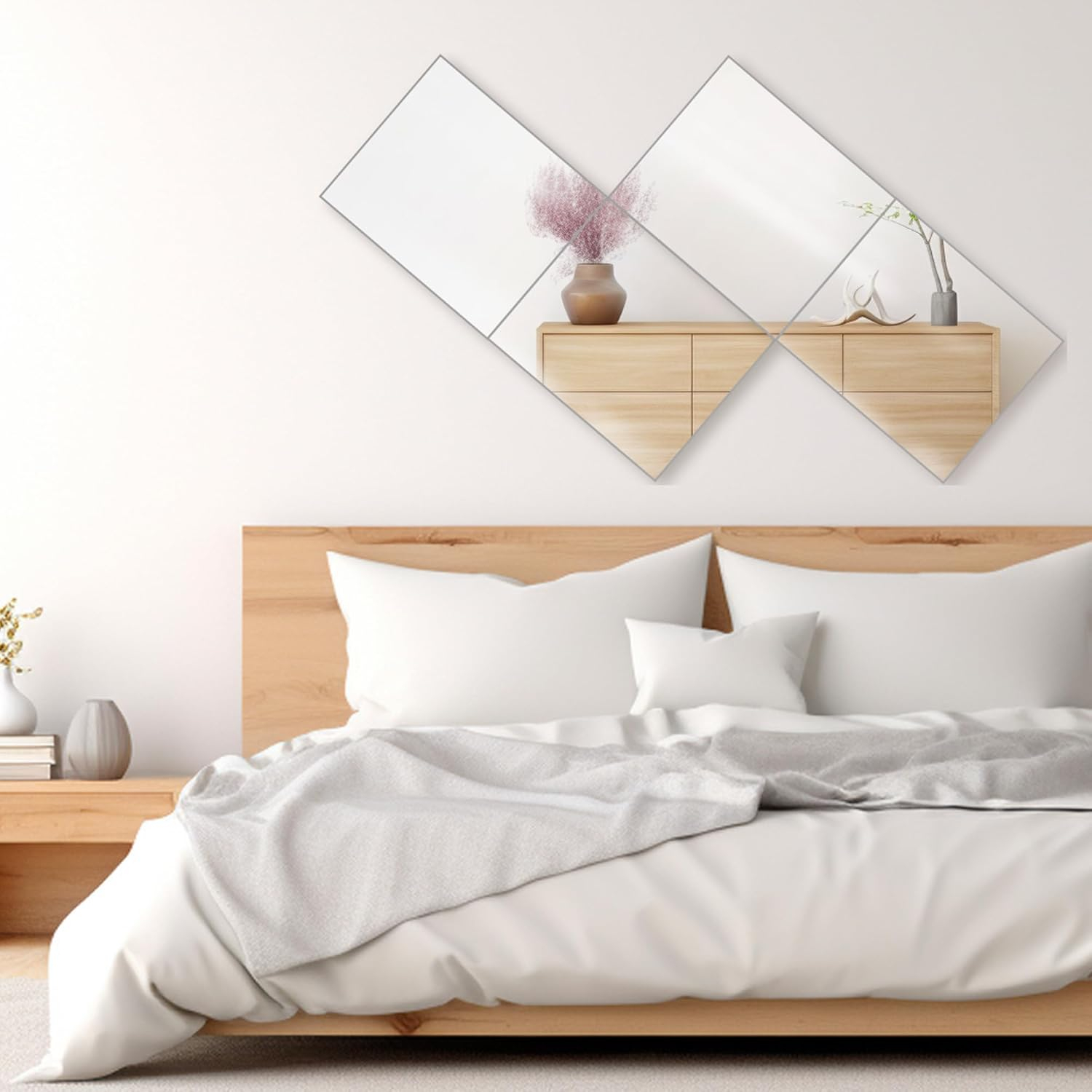 Dulles Glass Frameless Wall Mirror Tiles - 12''x 10'' Large Full Body Mirror for Home Gym, Bedroom, Door, Bathroom, 4 Pack