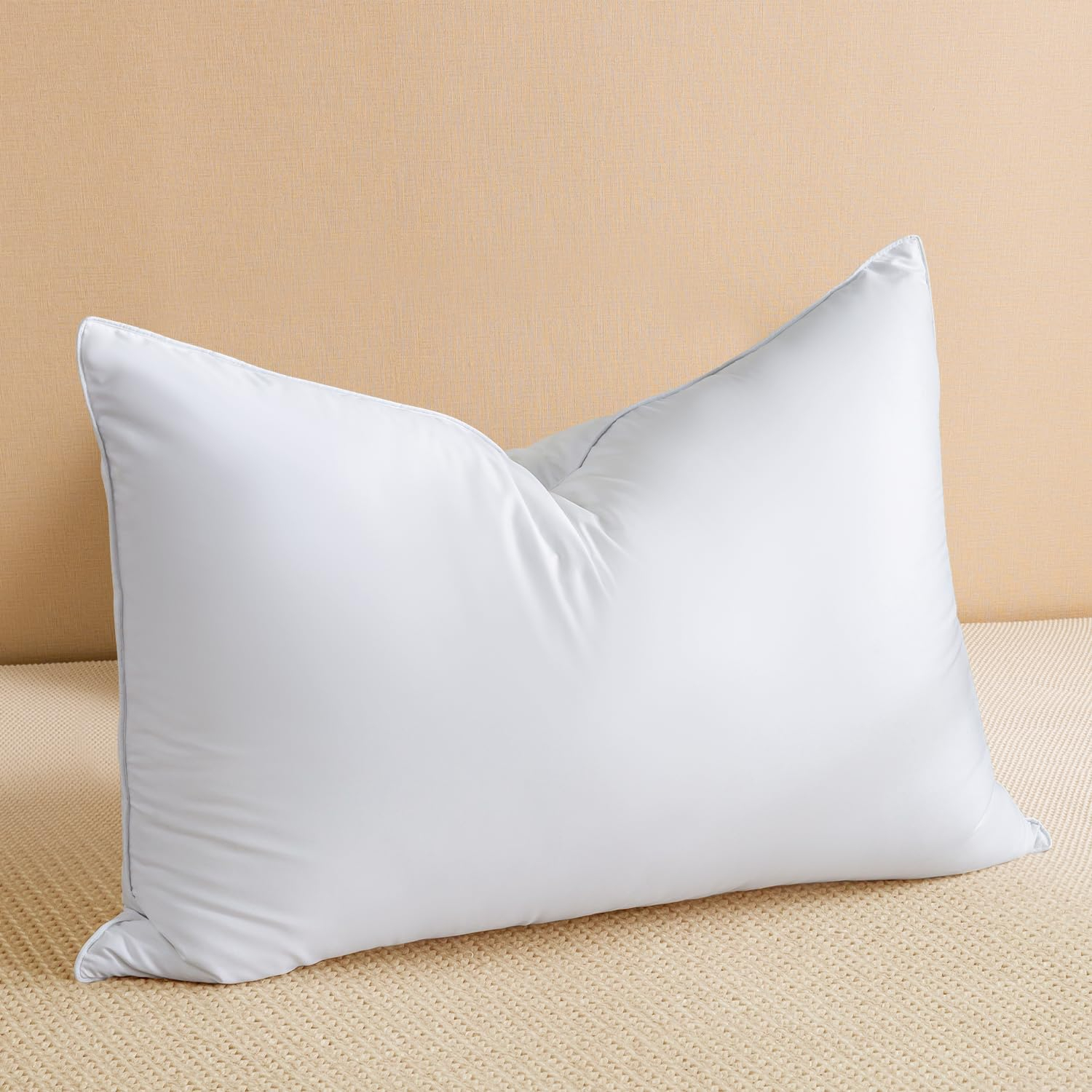 Peace Nest Set of 2 Goose Down Feather Oval Gusseted Bed Pillows with 100% Cotton Cover - White Queen