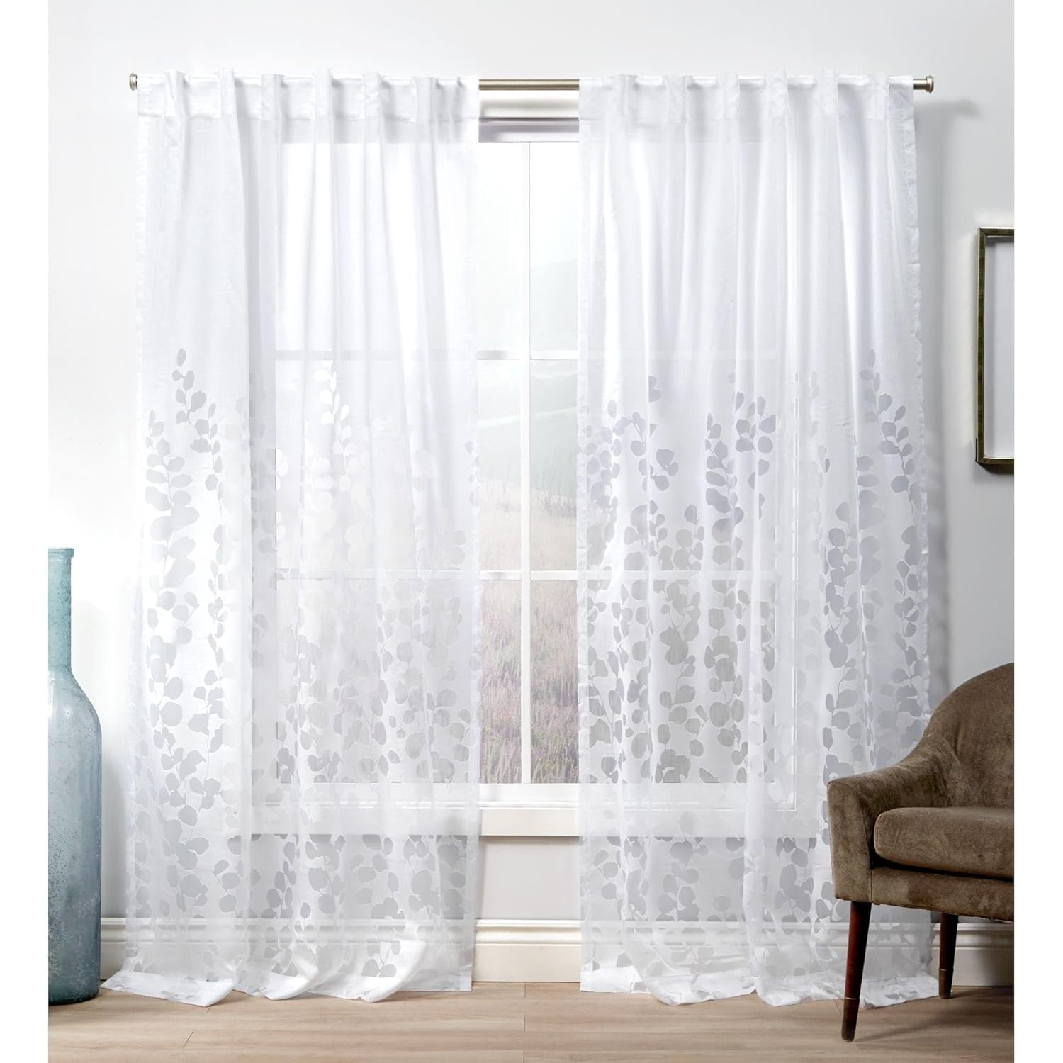 Exclusive Home Wilshire Burnout Sheer Hidden Tab Top Curtain Panel Pair, 54"x108", Winter White