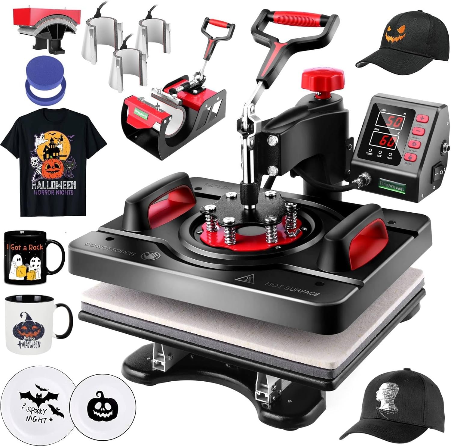 WHUBEFY Heat Press, 15x12 Inch 8 in 1 Shirt Press Multifunction Combo 360° Swing Away Digital Printing Heat Transfer Sublimation Machine Vinyl Heat Press Machine for T Shirts, Cap, Mug, Plate, DIY