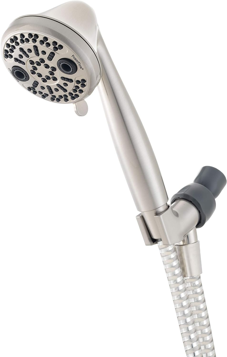 Brushed Nickel 3-Setting Handheld Showerhead with Pulse and Rain