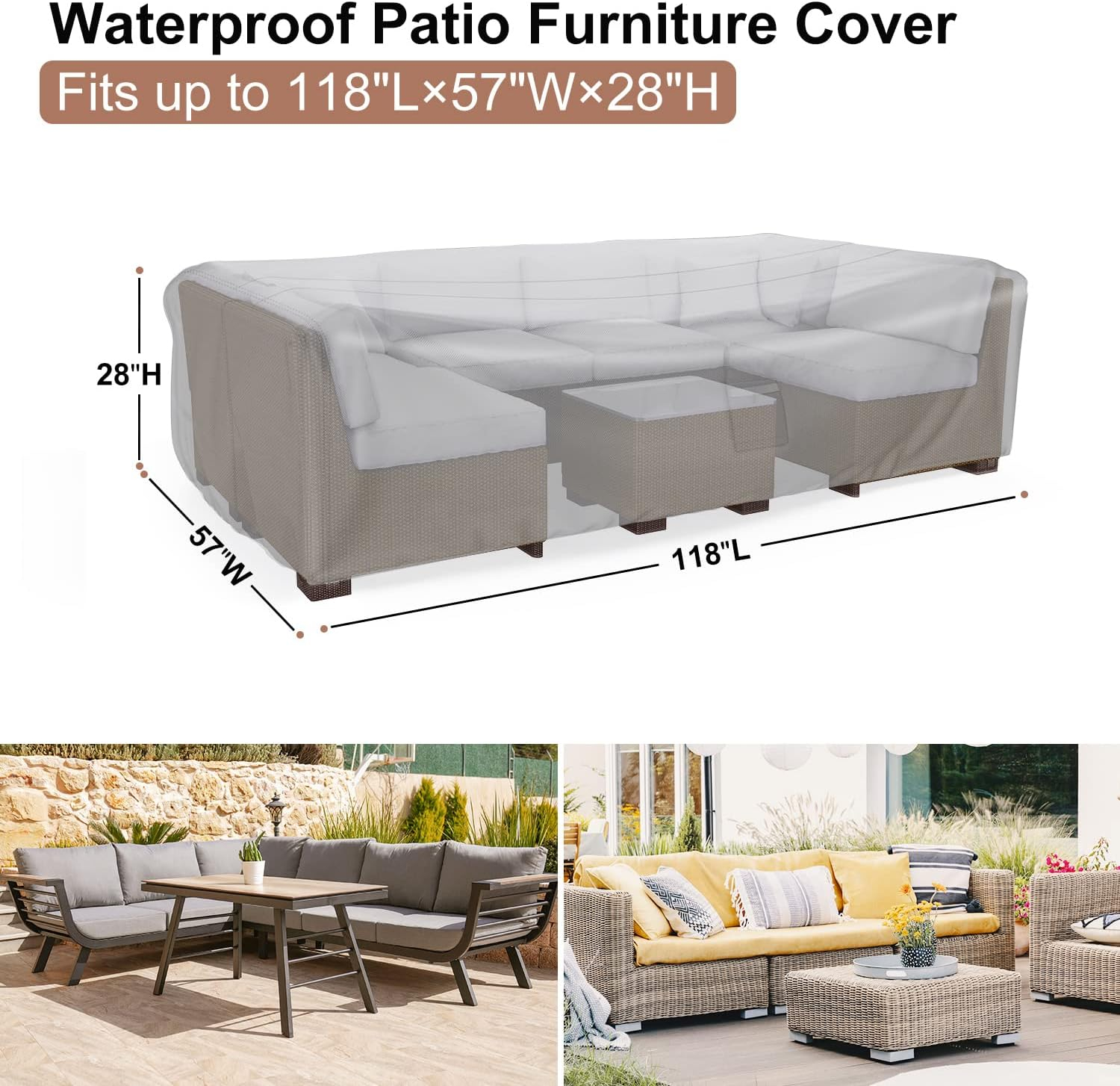 Patio Furniture Covers, Heavy Duty Outdoor Furniture Cover Waterproof, Sectional Sofa Set Coves Table and Chair Set Covers, 62"L×42"W28"H
