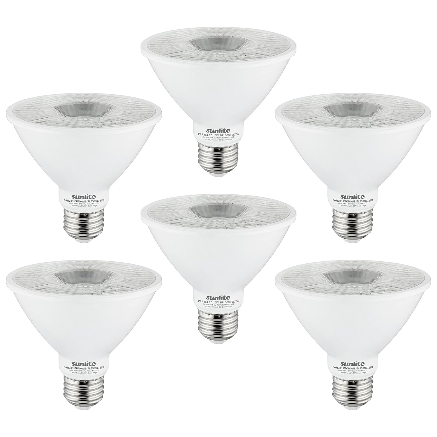Sunlite LED PAR30 Short Neck Flood Light Bulb, 9 Watts, (75W Equivalent), 850 Lumens, Medium Screw (E26) Base, Dimmable, ETL Listed, 3000K Warm White, 6 Pack