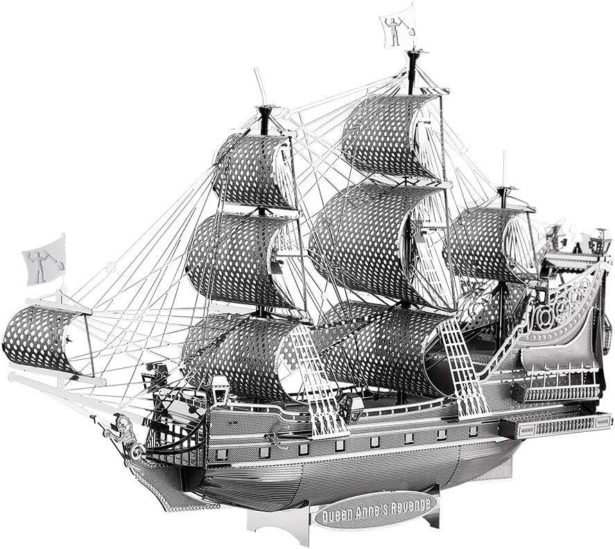 Piececool 3D Puzzle for Adults Metal Pirate Ship Model Kits, The Queen Anne's Revenge Flying Dutchman Ship Models Building Kits 3D Puzzle Toy, Great Birthday Gift -63Pcs