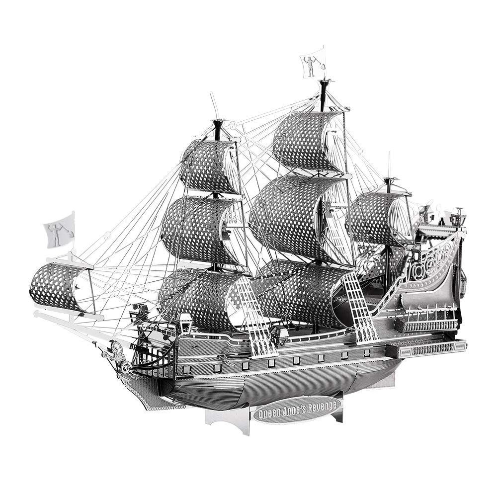 Piececool 3D Puzzle for Adults Metal Pirate Ship Model Kits, The Queen Anne's Revenge Flying Dutchman Ship Models Building Kits 3D Puzzle Toy, Great Birthday Gift -63Pcs
