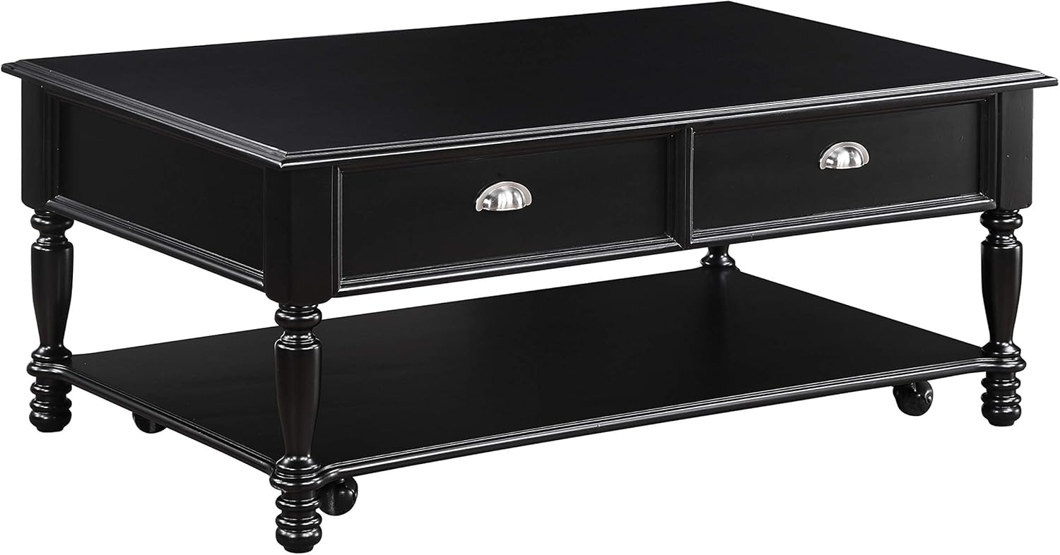 Black Veneer Rectangular Coffee Table with Storage Drawers